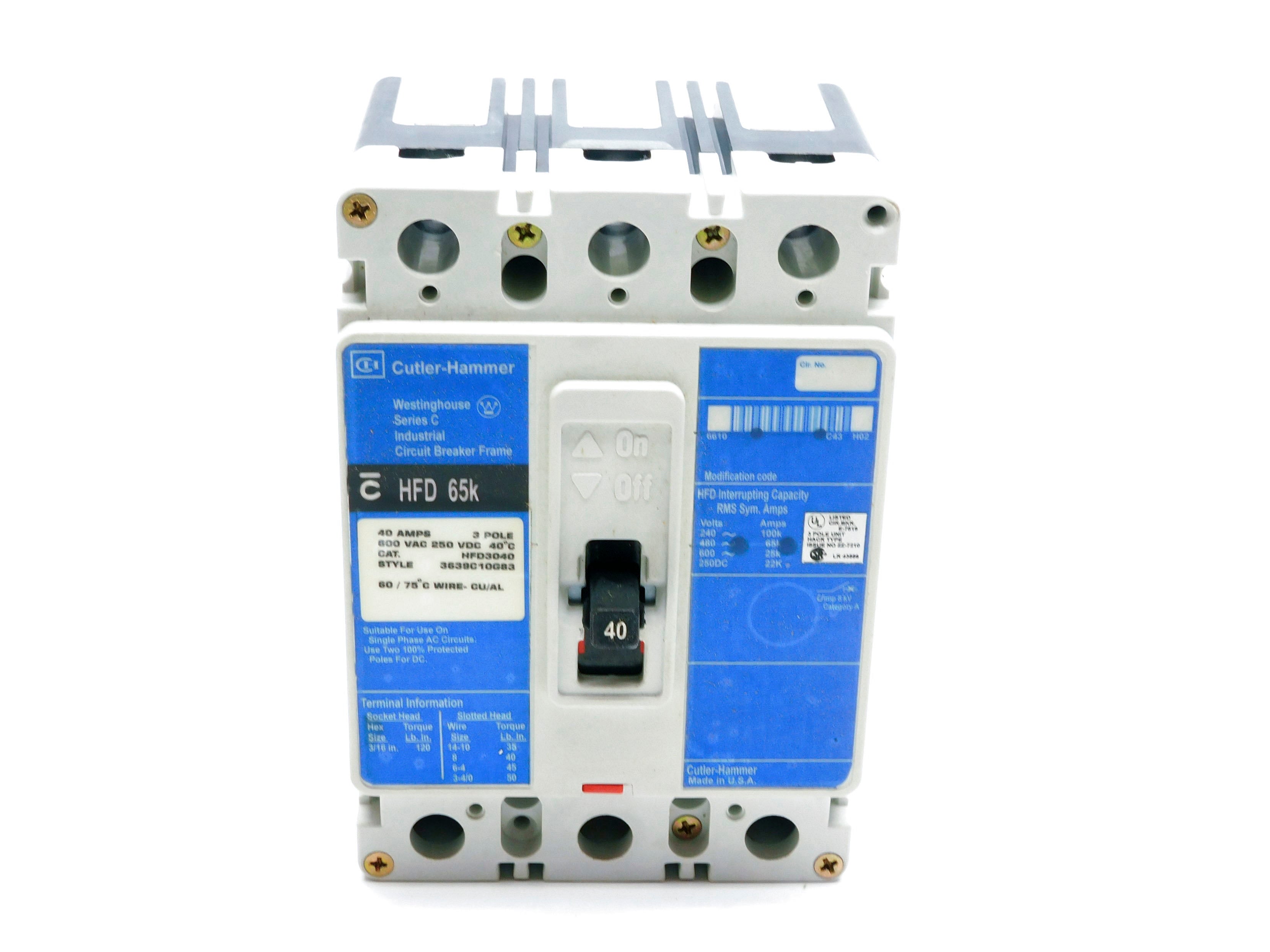 CUTLER HAMMER HFD3040 SER. C 40A 600VAC NSMP