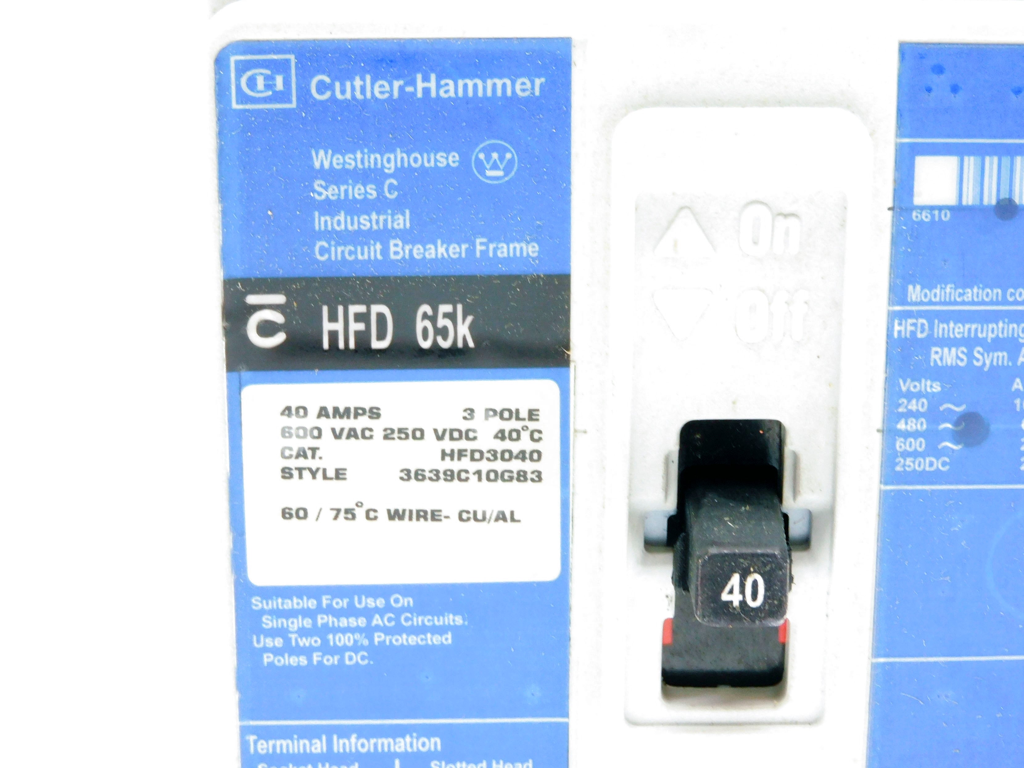 CUTLER HAMMER HFD3040 SER. C 40A 600VAC NSMP