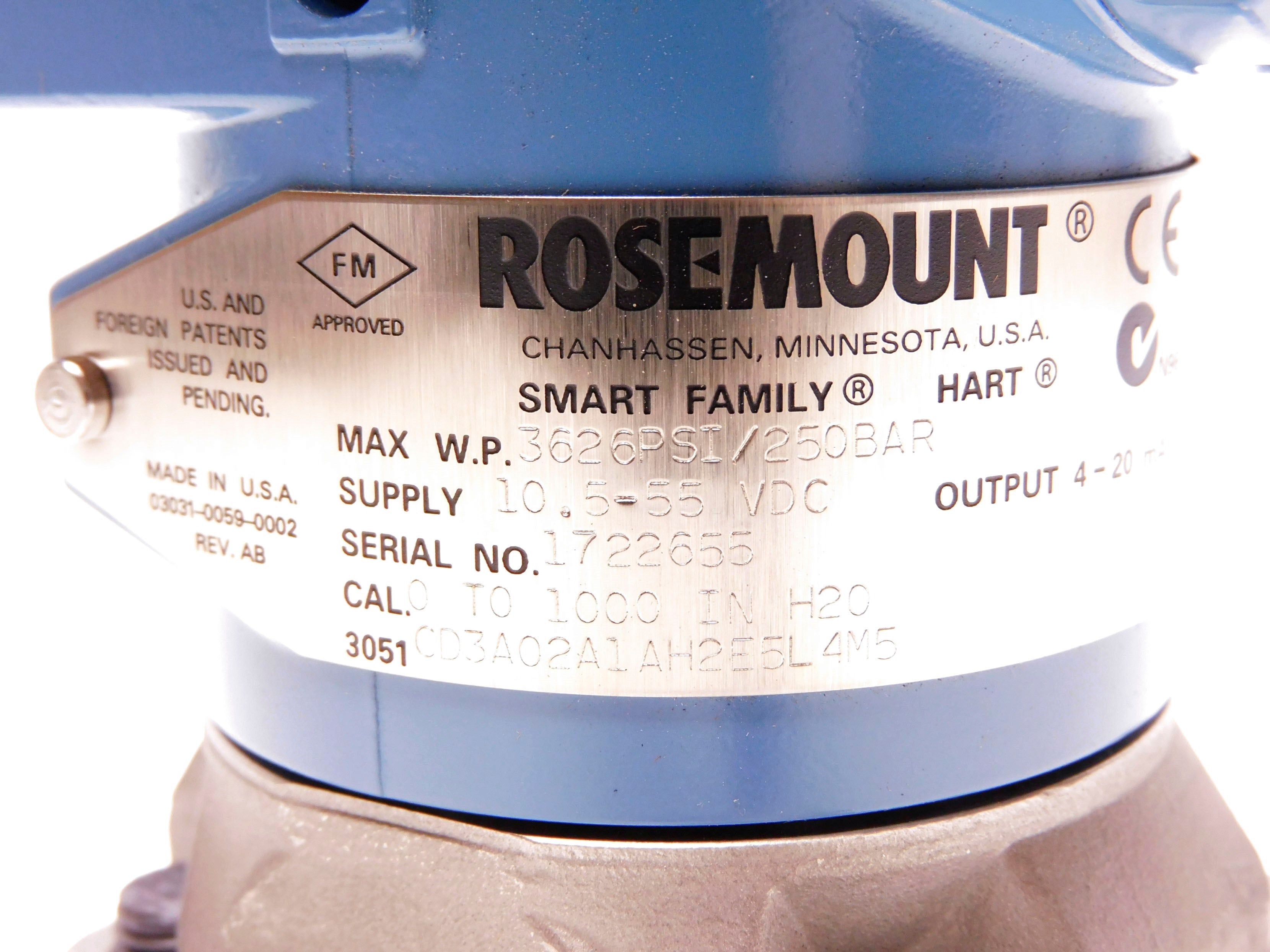 ROSEMOUNT 3051CD3A02A1AH2E5L4M5 (0-1000"H2O) NSMP