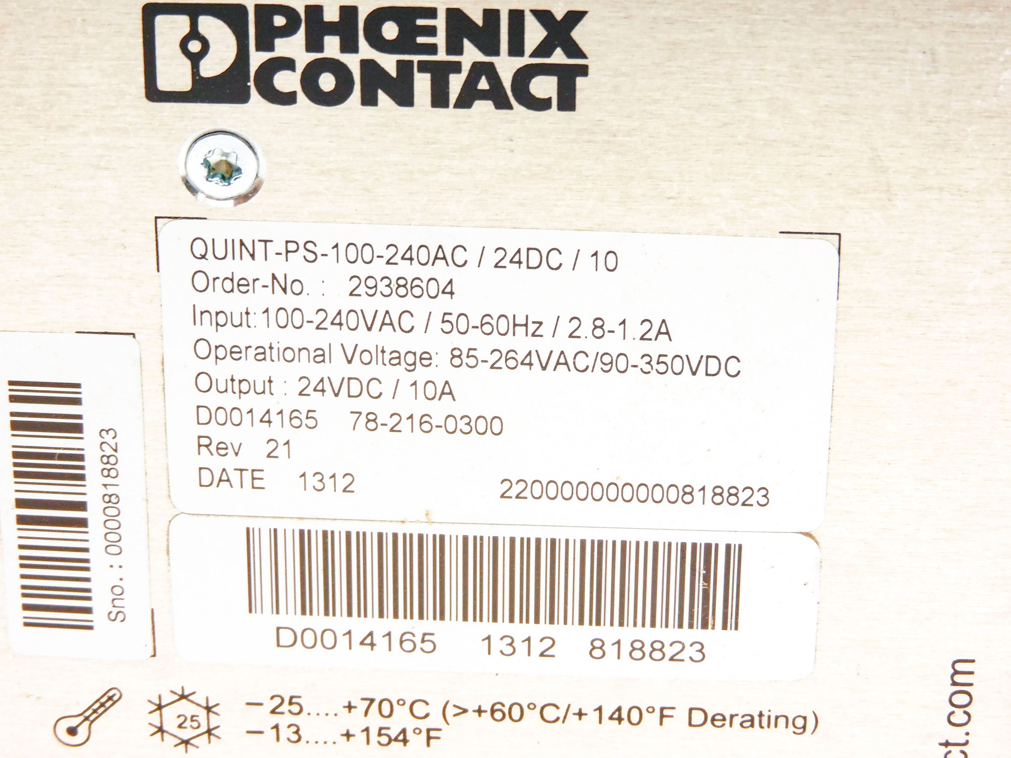 PHOENIX CONTAACT QUINT-PS-100-240AC/24DC/10 NSMP