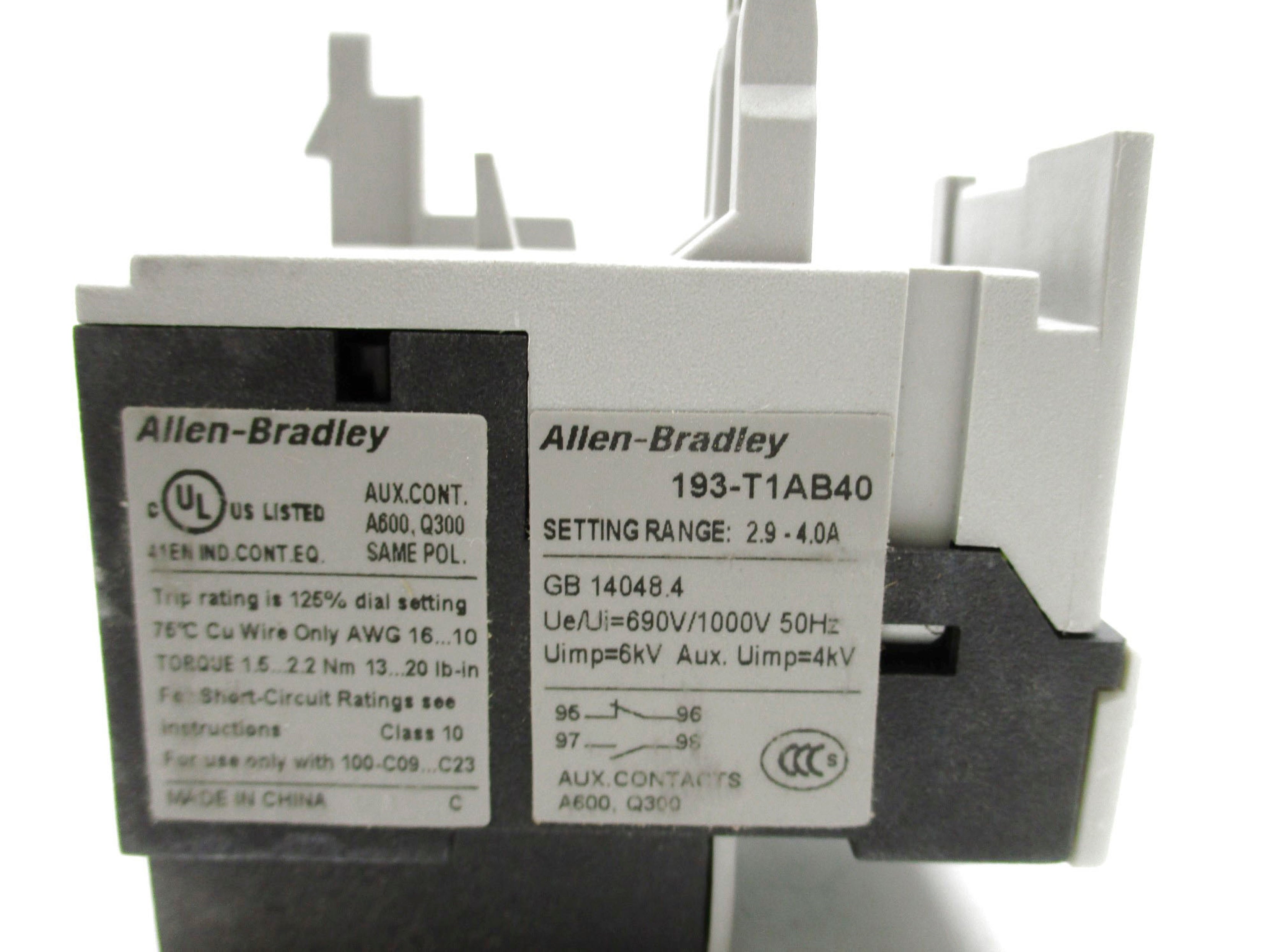 ALLEN BRADLEY 193-T1AB40 SER. A 690V 2.9-4A (BR/WH) NSMP