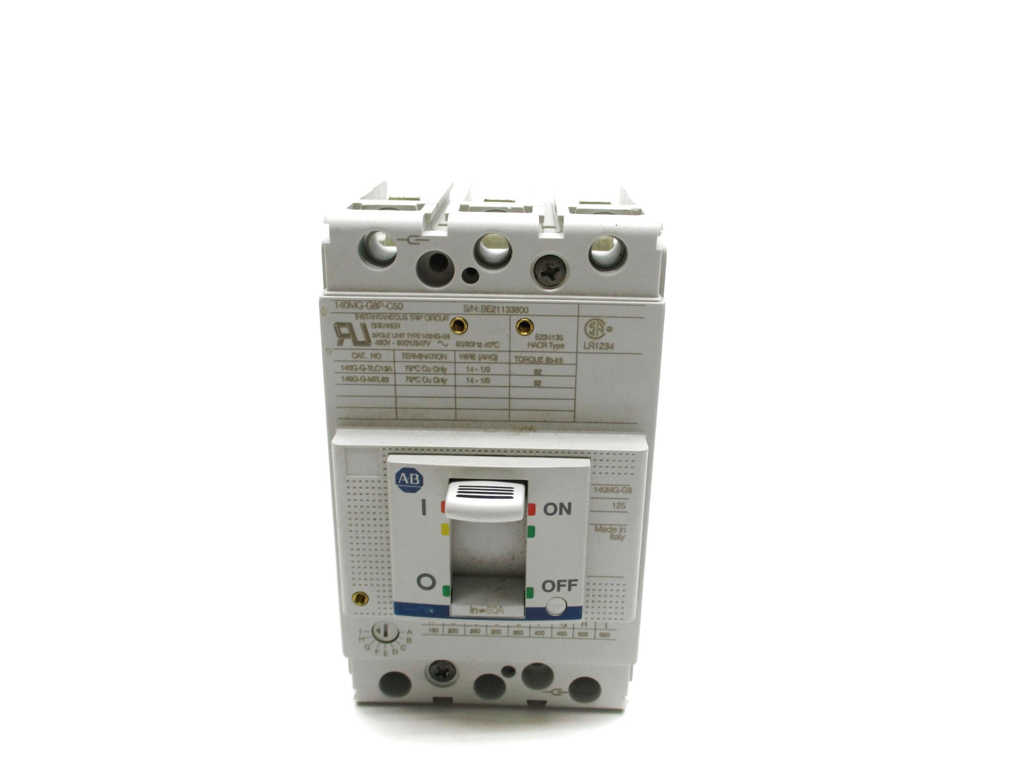ALLEN BRADLEY 140MG-G8P-C50 SER. A 50A 480V (BR/WH) NSMP