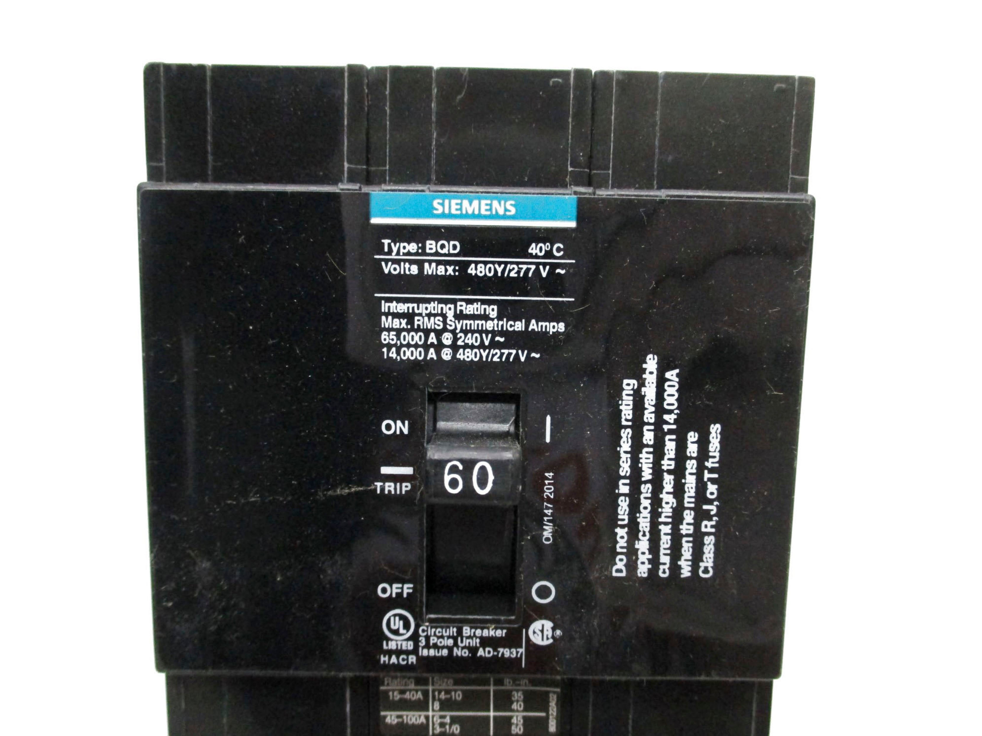 SIEMENS BQD360 60A 480/277V UNMP