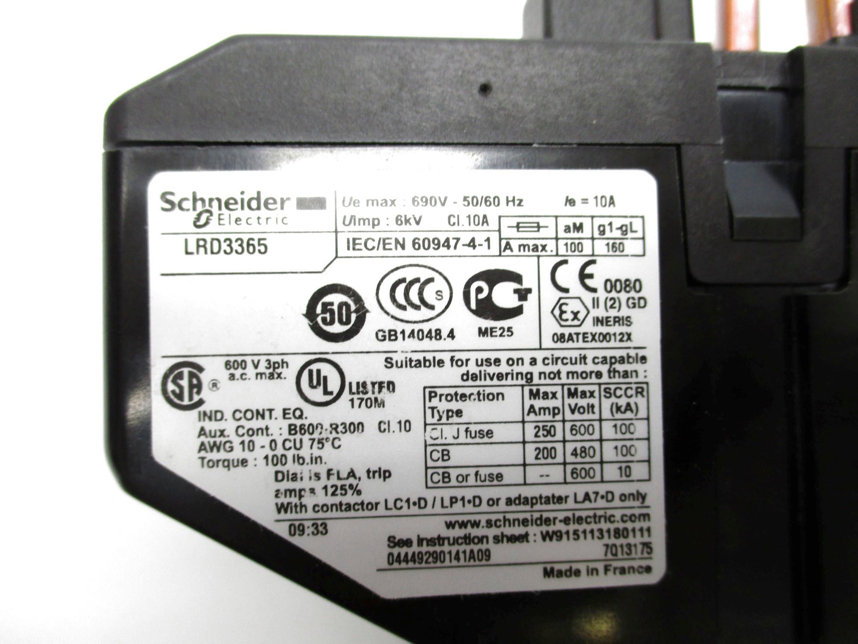SCHNEIDER LRD3365 690V 80-104A UNMP