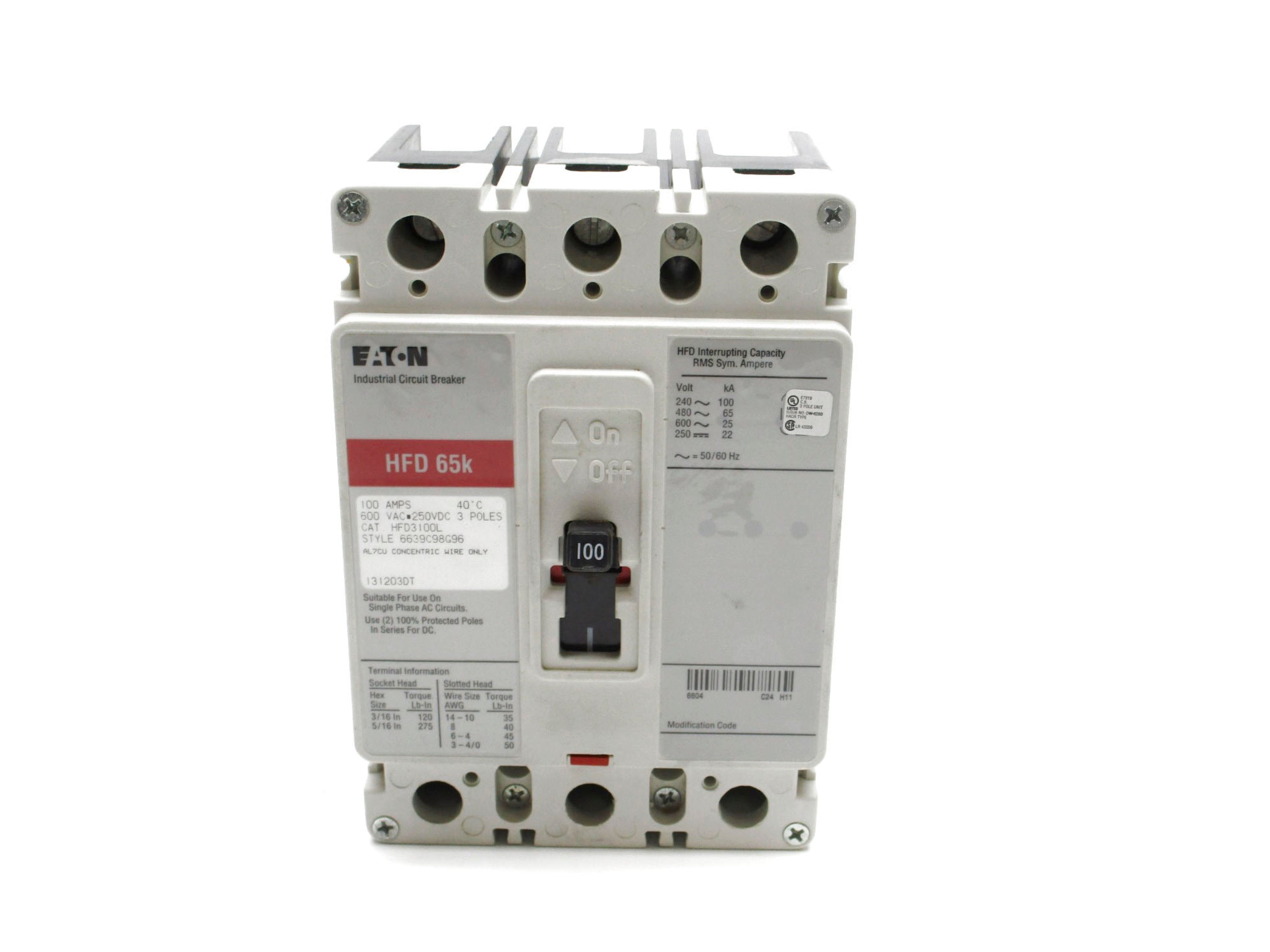 EATON HFD3100L SER. C 100A 600VAC (WHITE) NSMP