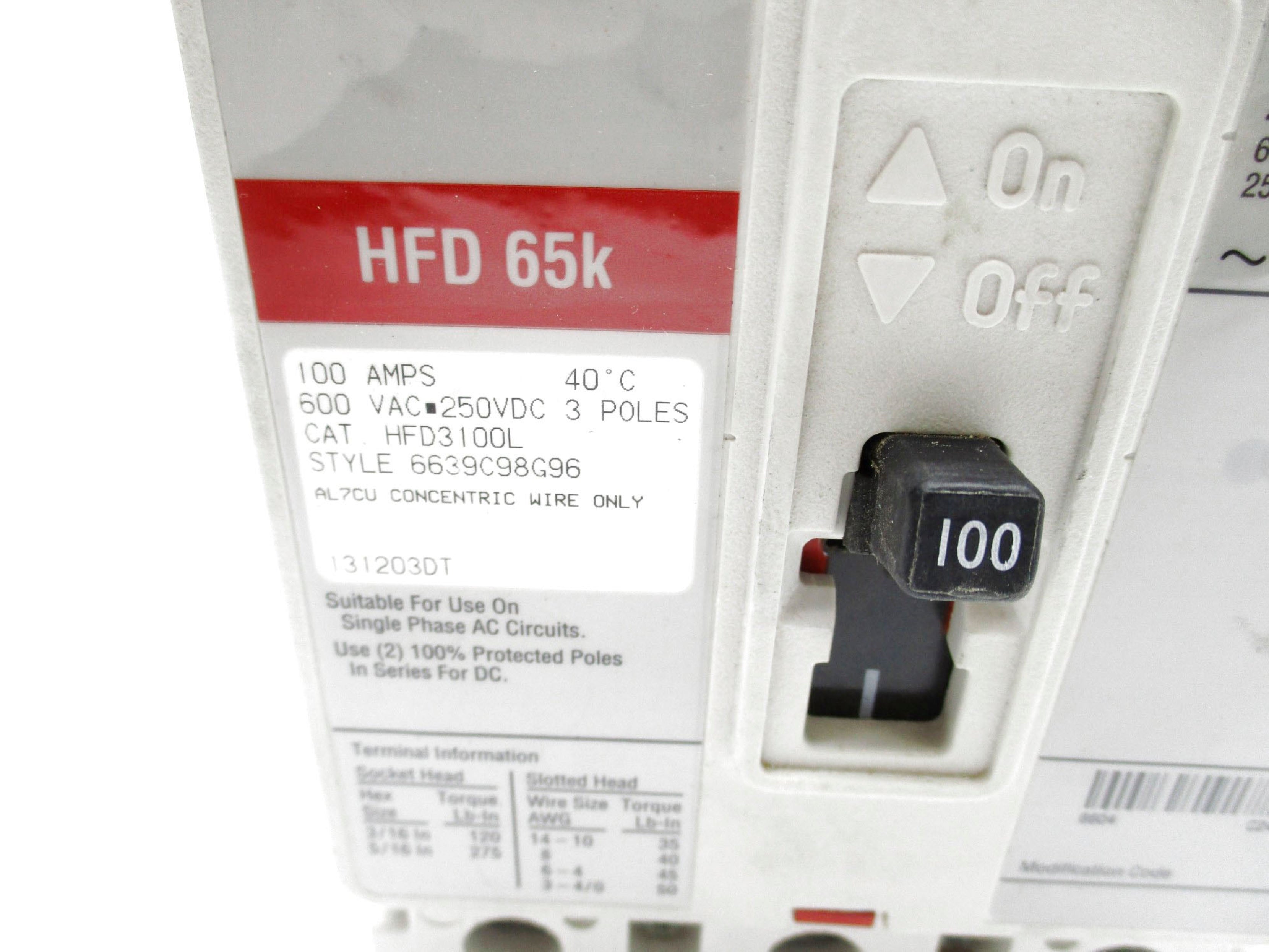EATON HFD3100L SER. C 100A 600VAC (WHITE) NSMP