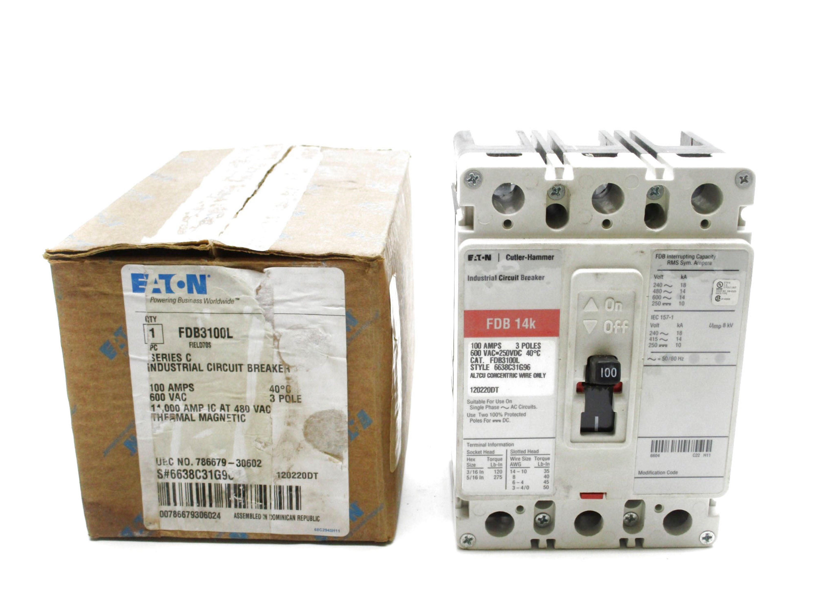 EATON FDB3100L SER. C 100A 600VAC (WHITE) NSMP