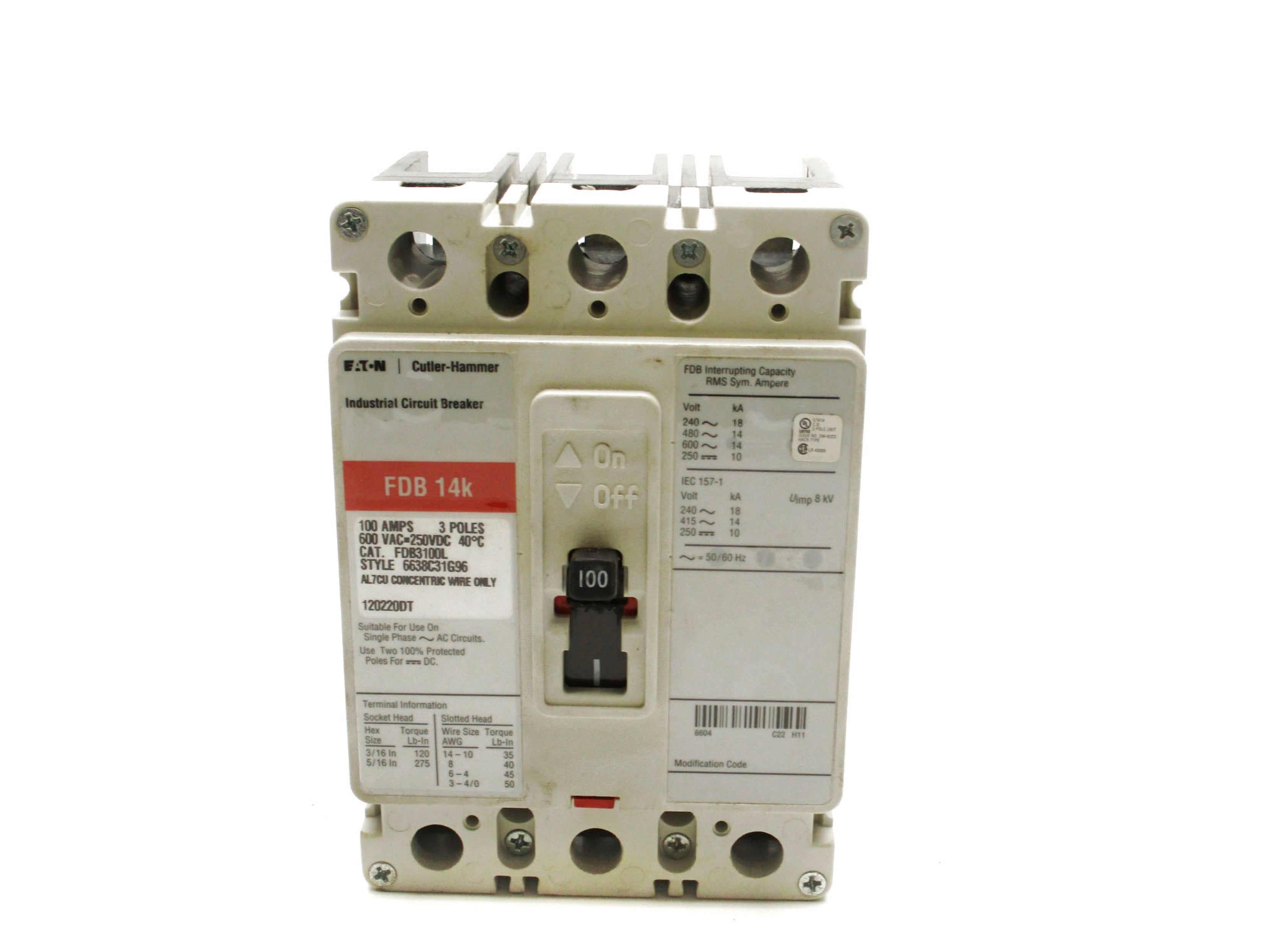 EATON FDB3100L SER. C 100A 600VAC (WHITE) NSMP