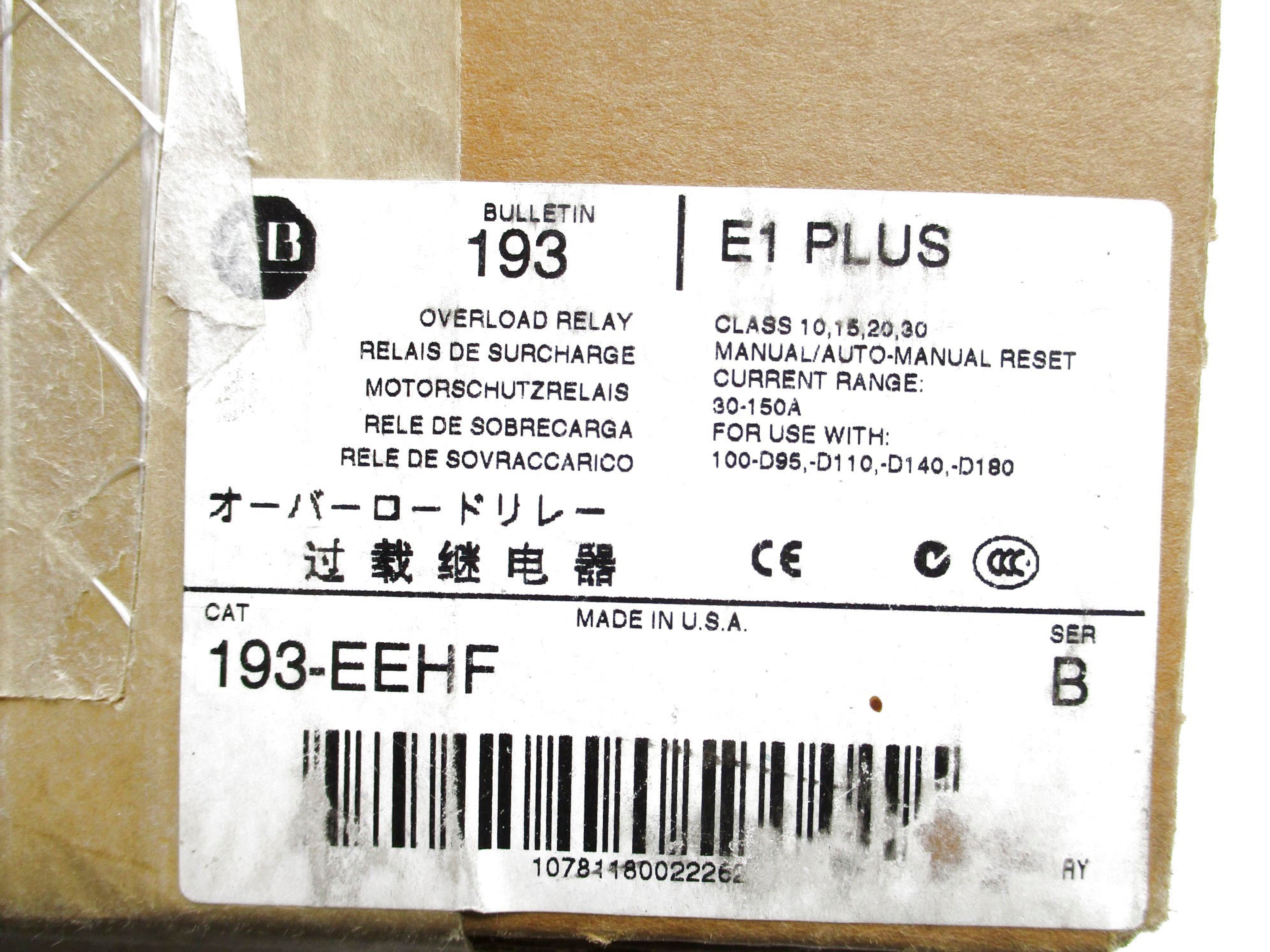 ALLEN BRADLEY 193-EEHF SER. B 600V 30-150A (AS PICTURED) (BR/WH) NSMP
