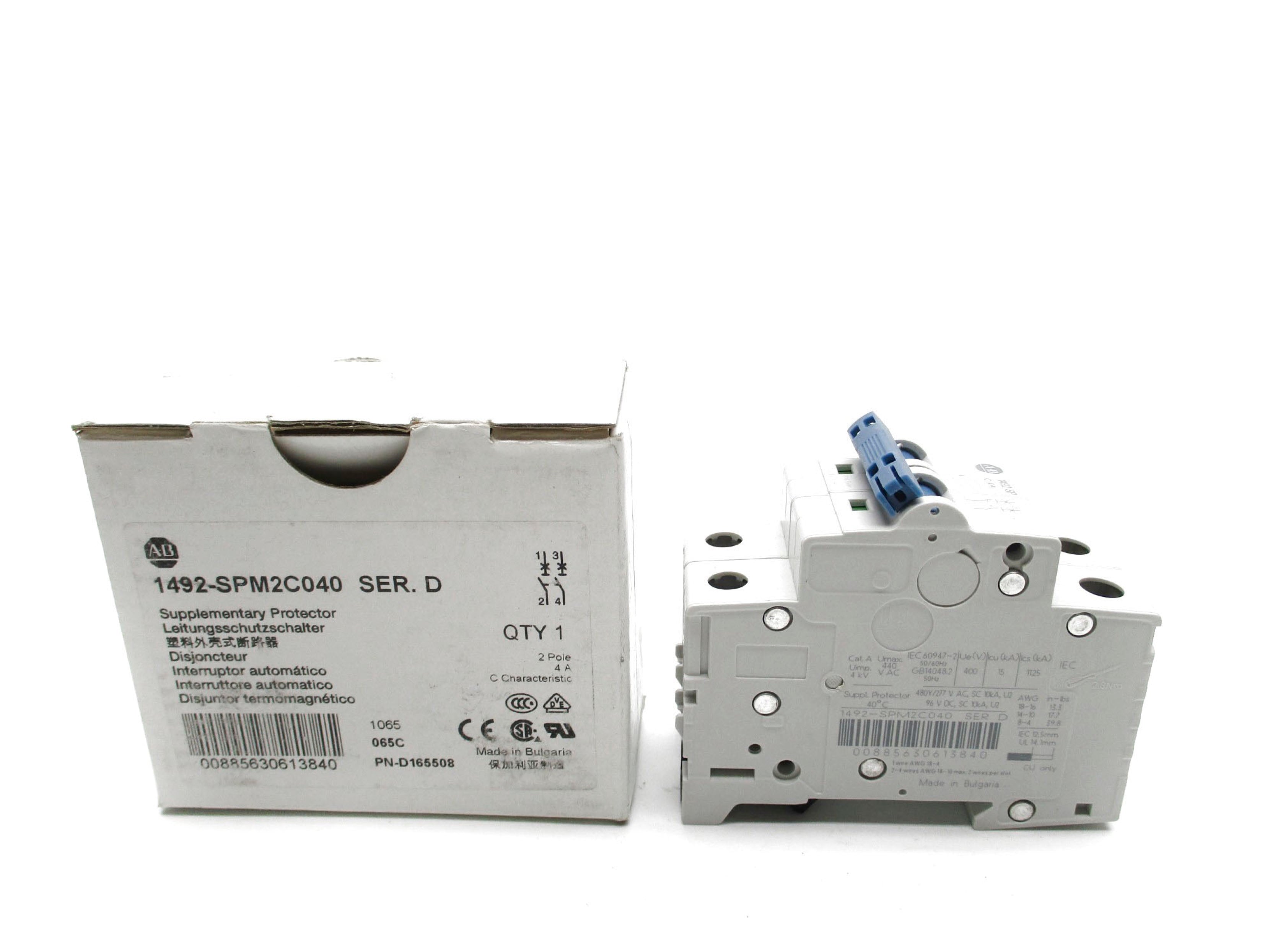ALLEN BRADLEY 1492-SPM2C040 SER. D 4A 480/277VAC NSMP
