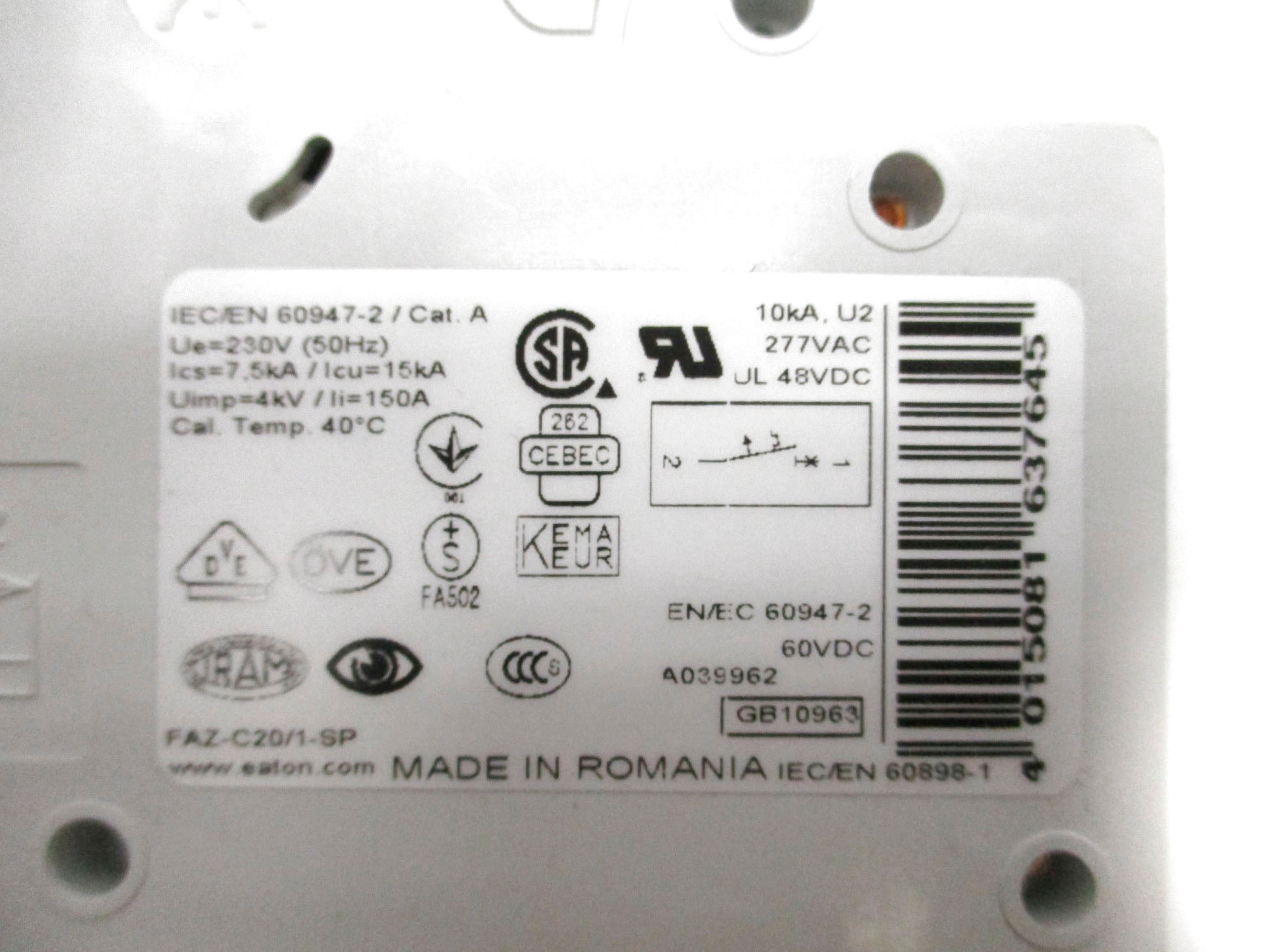 EATON FAZ-C20/1-SP 277VAC 20A NSMP
