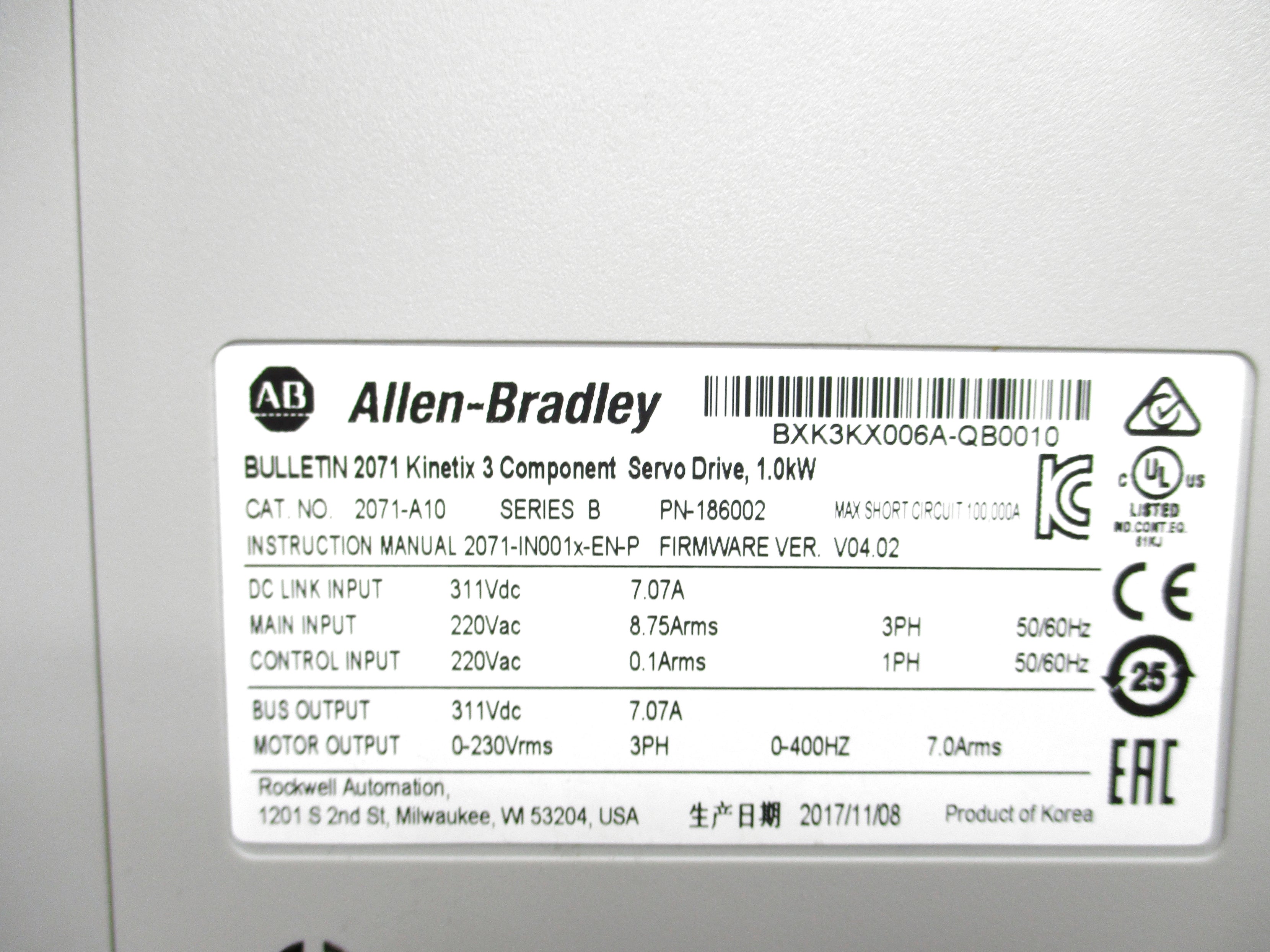ALLEN BRADLEY 2071-A10 SER. B F/W V04.02 NSMP