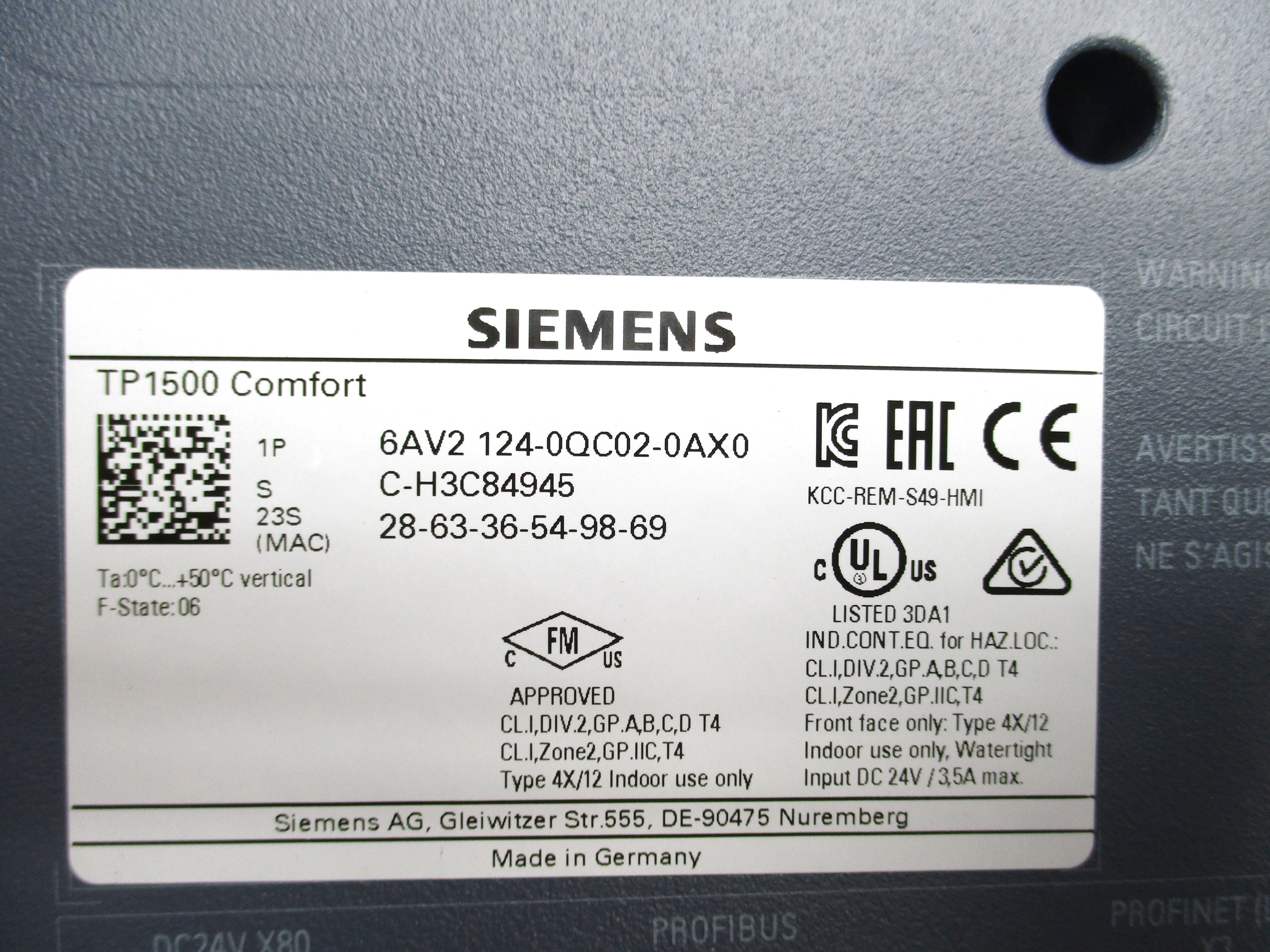 SIEMENS 6AV2124-0QC02-0AX0 UNMP