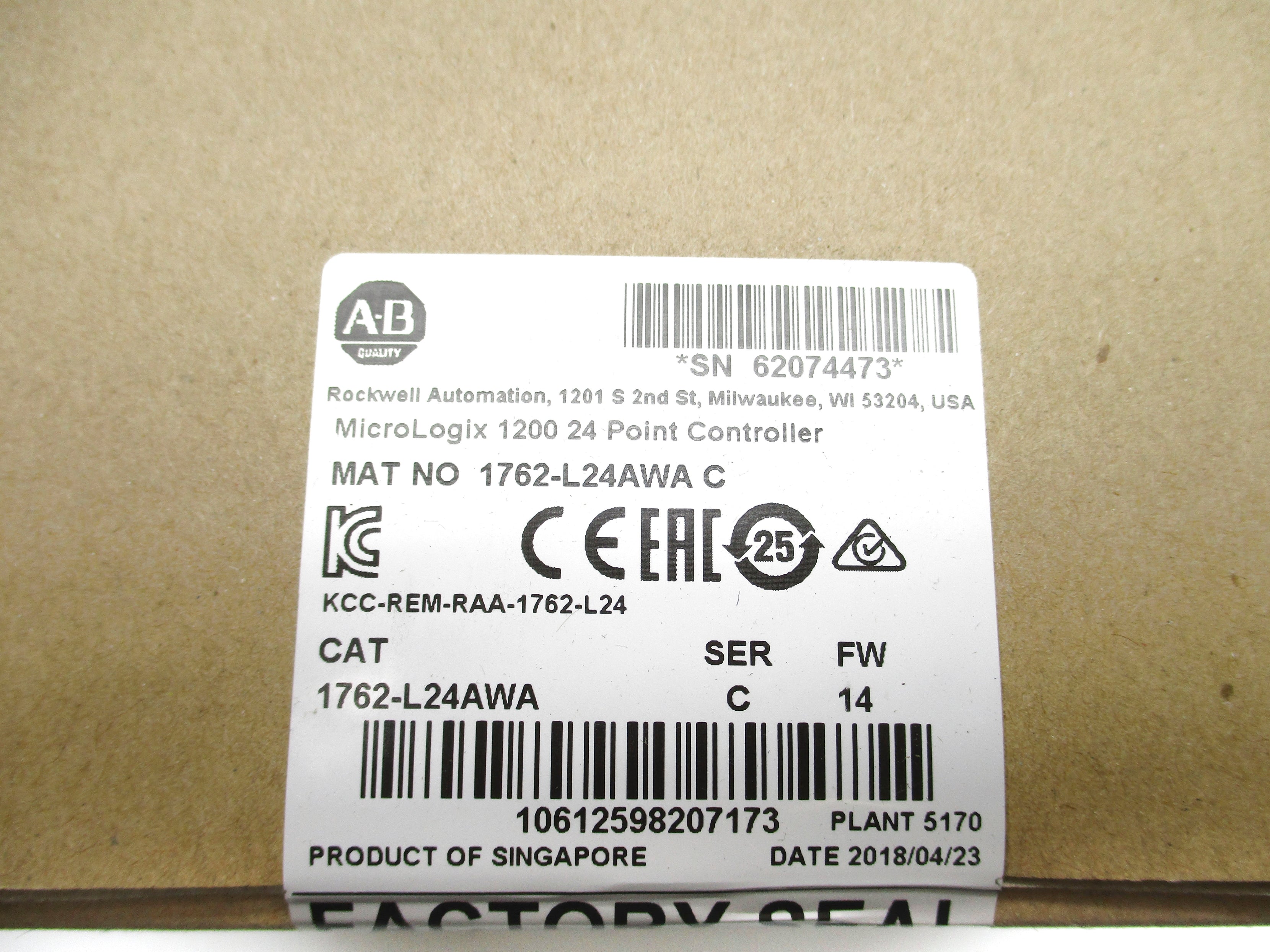 ALLEN BRADLEY 1762-L24AWA SER. C F/W 14 DATE: 2018 NSFS