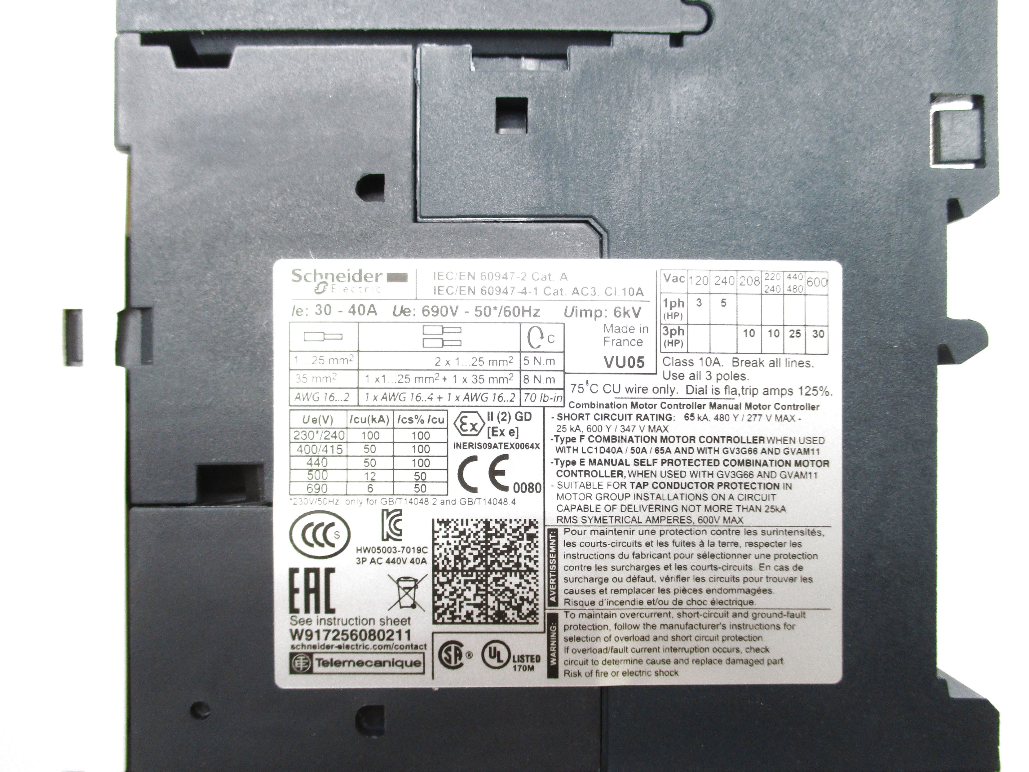 SCHNEIDER GV3P40 30-40A 690V NSMP