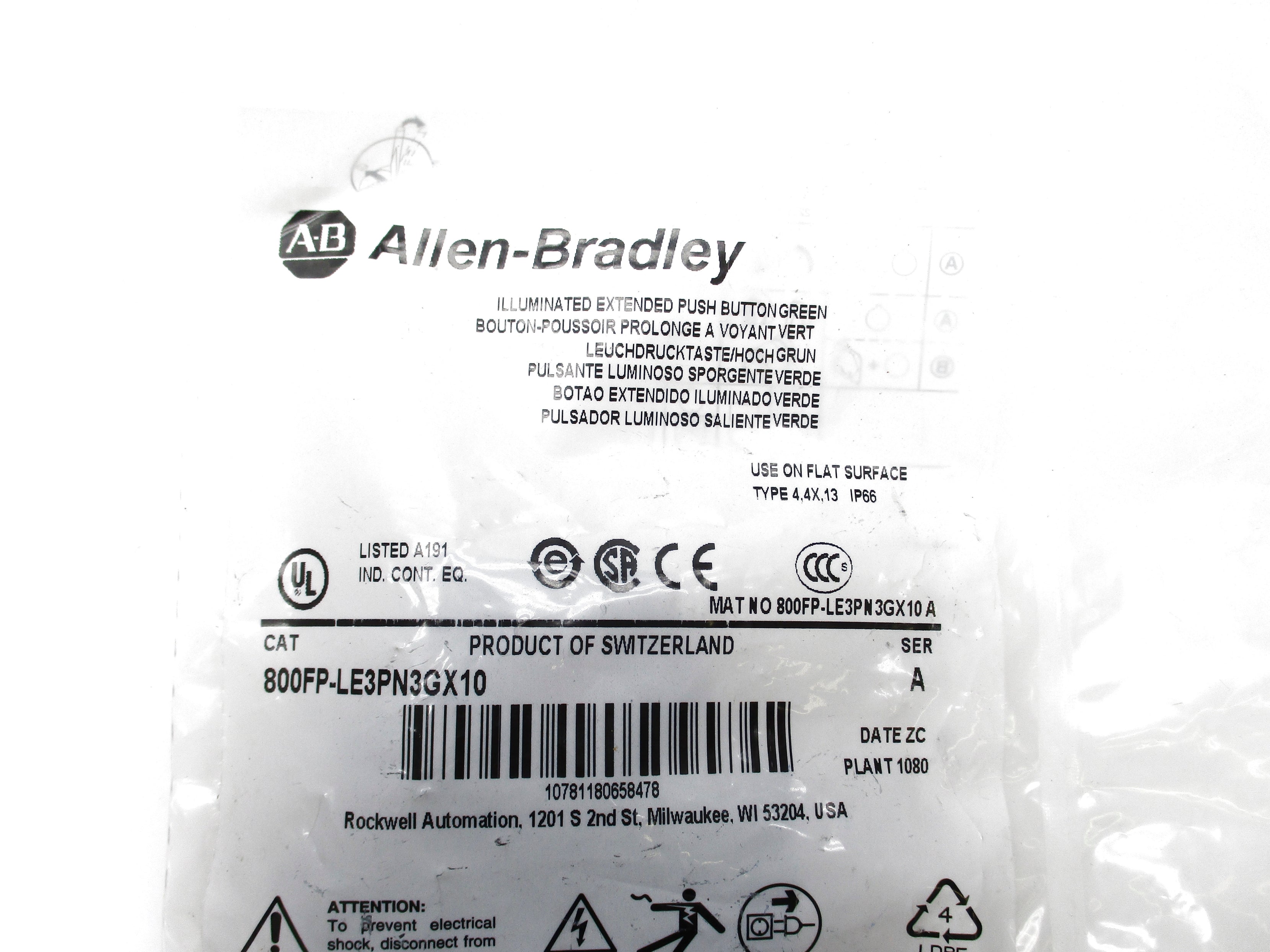 ALLEN BRADLEY 800FP-LE3PN3GX10 SER. A (WH) NSMP