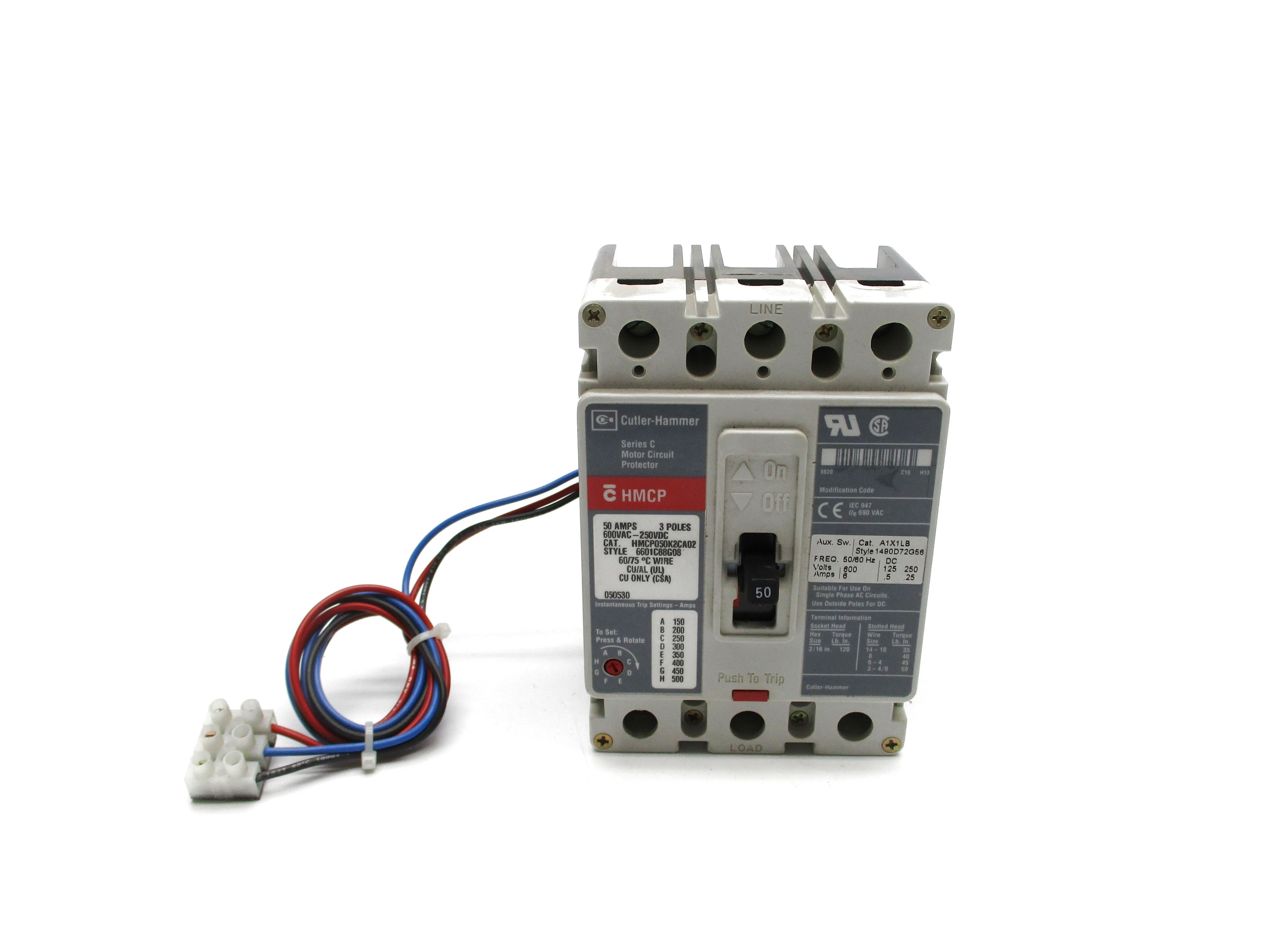 CUTLER HAMMER HMCP050K2CA02 SER. C 50A 600VAC/250VDC (GREY) UNMP