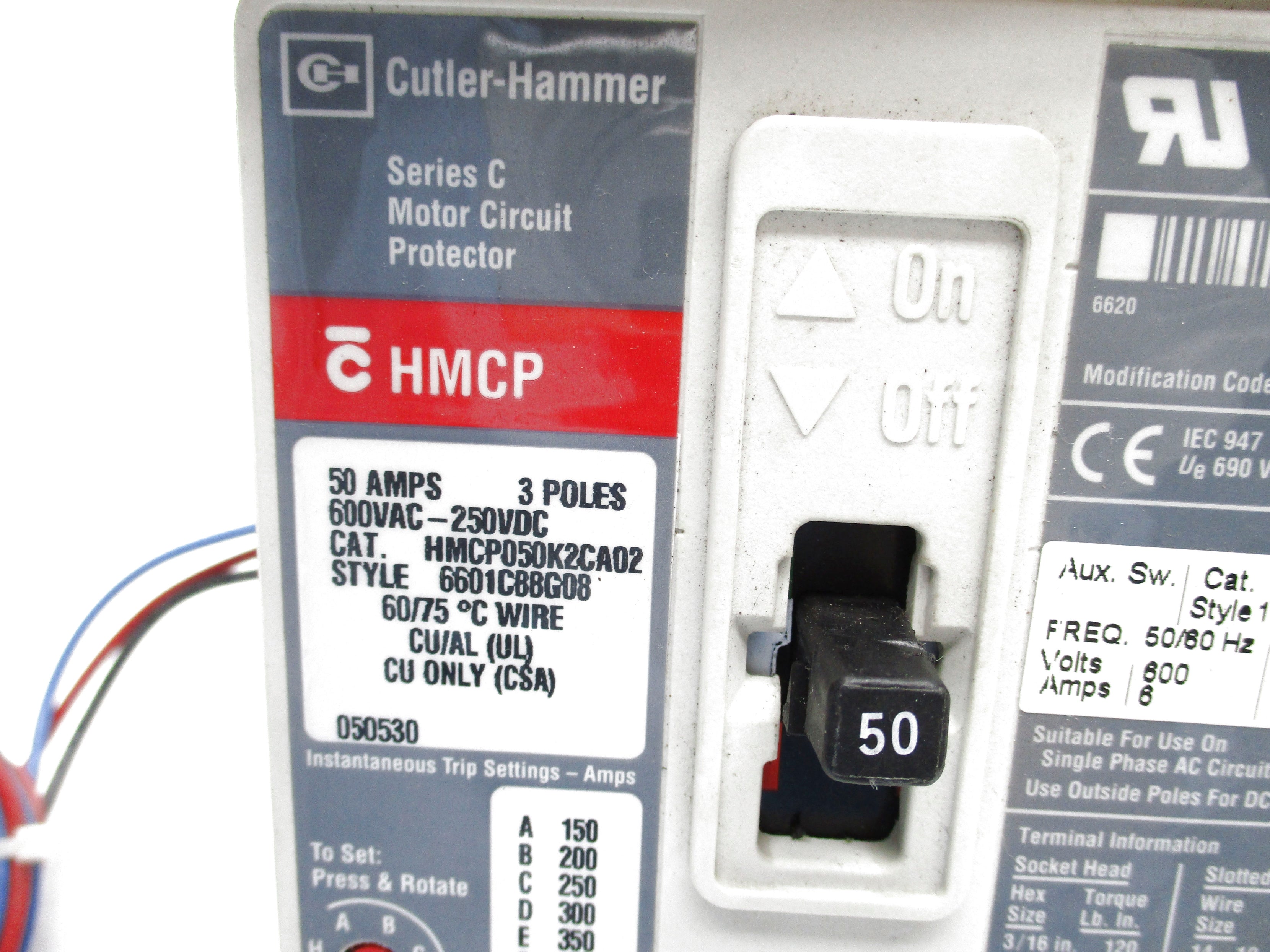 CUTLER HAMMER HMCP050K2CA02 SER. C 50A 600VAC/250VDC (GREY) UNMP