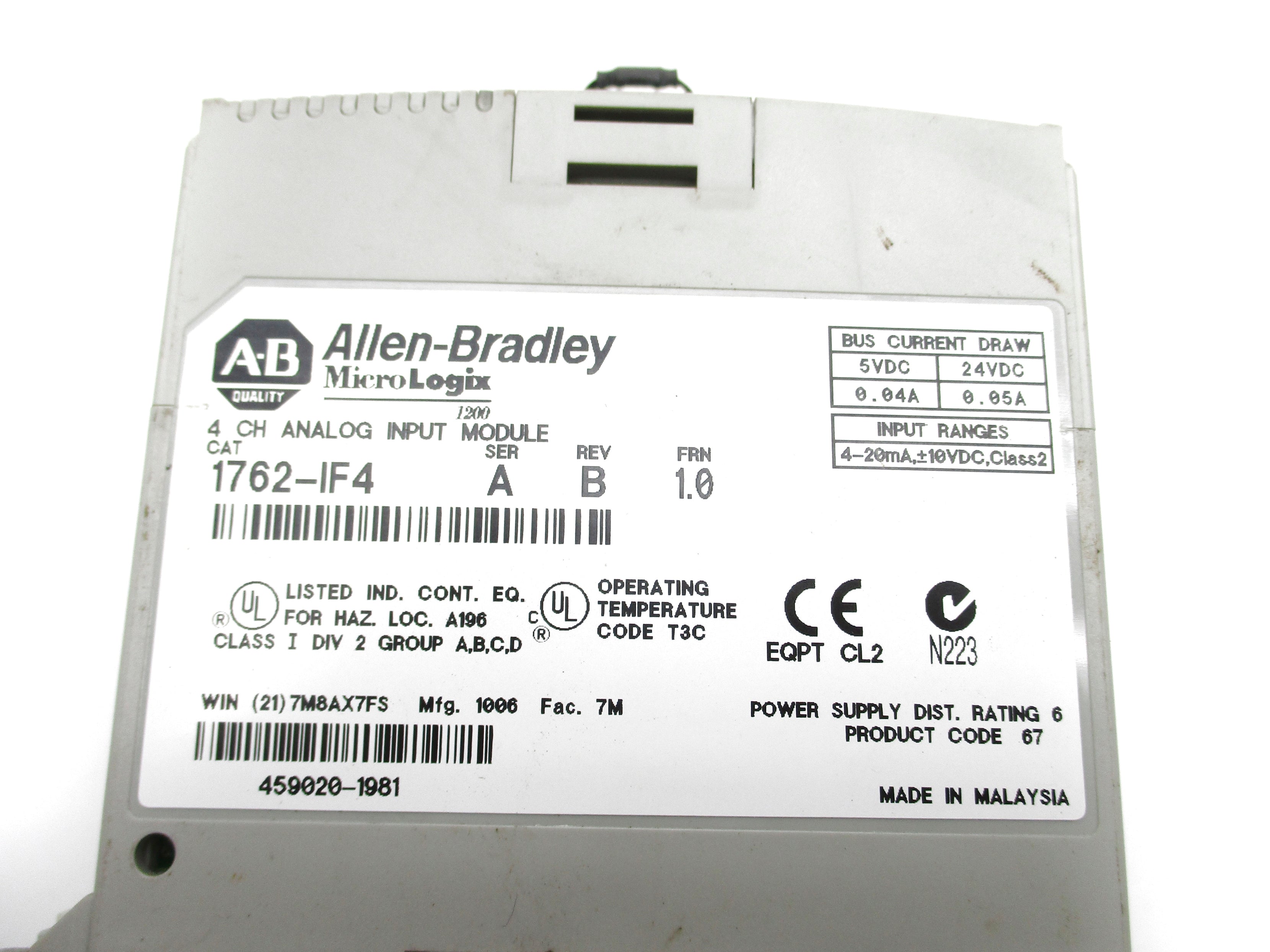 ALLEN BRADLEY 1762-IF4 SER. A F/W 1.0 (AS PICTURED) UNMP