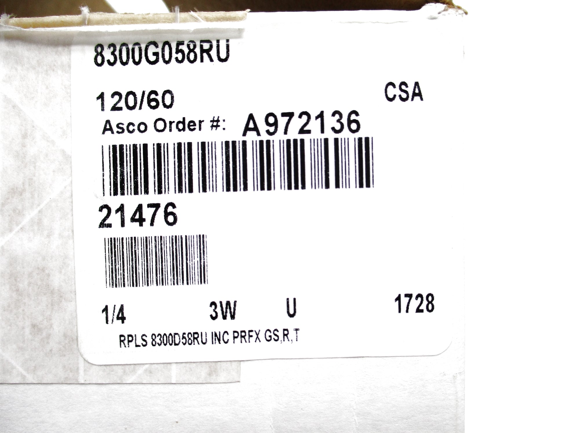 ASCO 8300G058RU 120V 150PSI NSMP