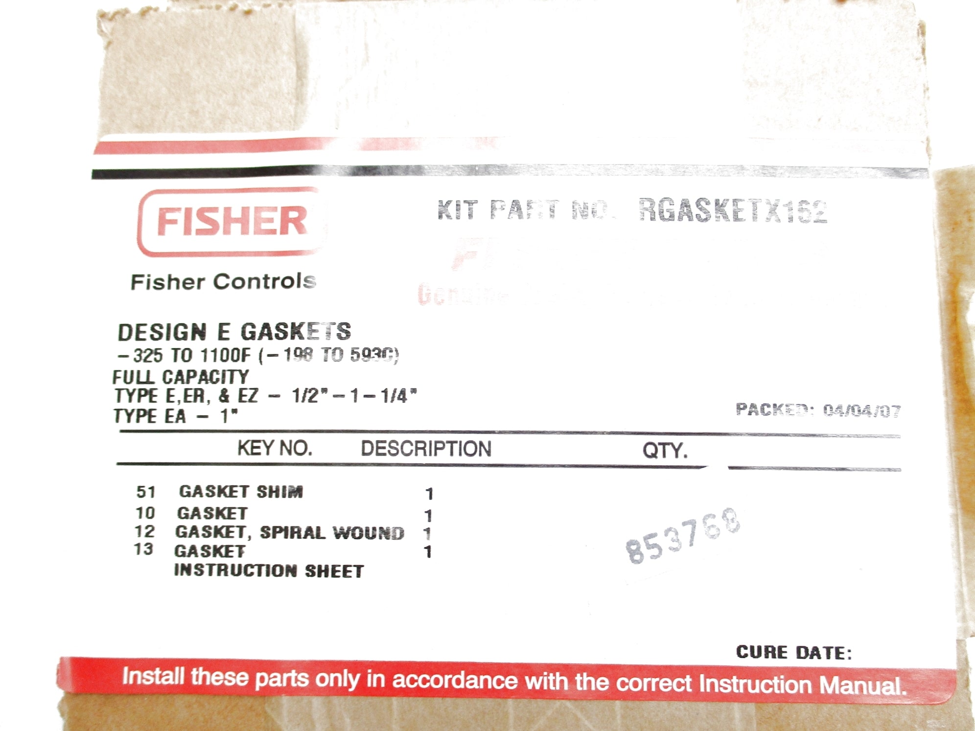 FISHER RGASKETX162 NSMP