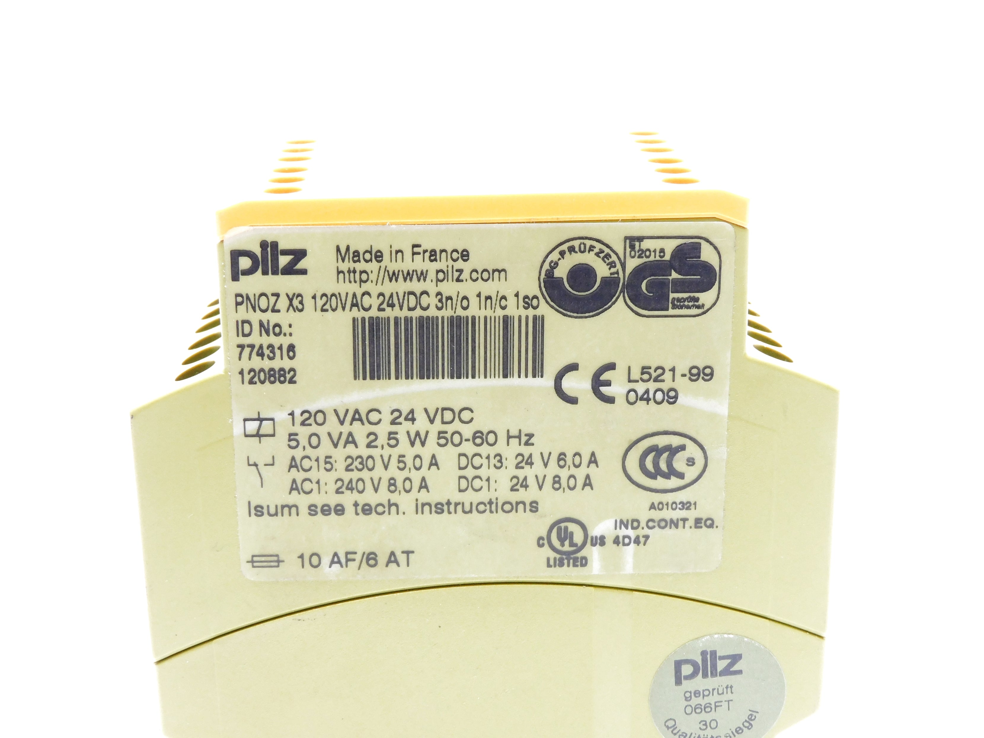 PILZ PNOZ-X3-120VAC-24VDC-3N/O-1N/C-1SO 120VAC 24VDC 8A NSNP