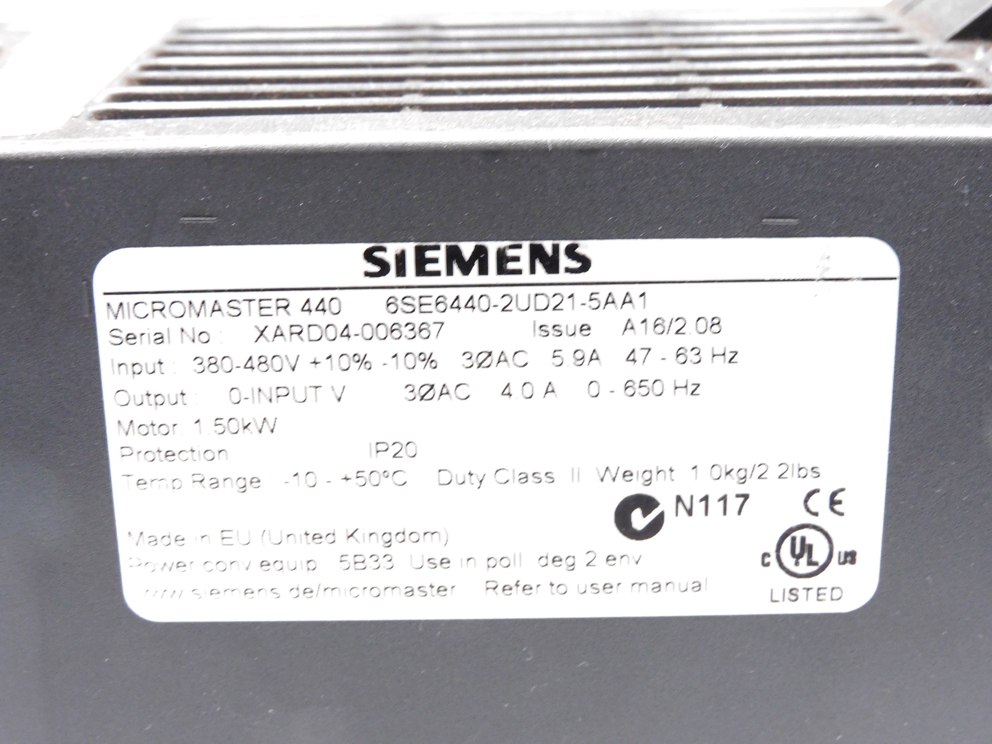 SIEMENS 6SE6440-2UD21-5AA1 (AS PICTURED) UNMP