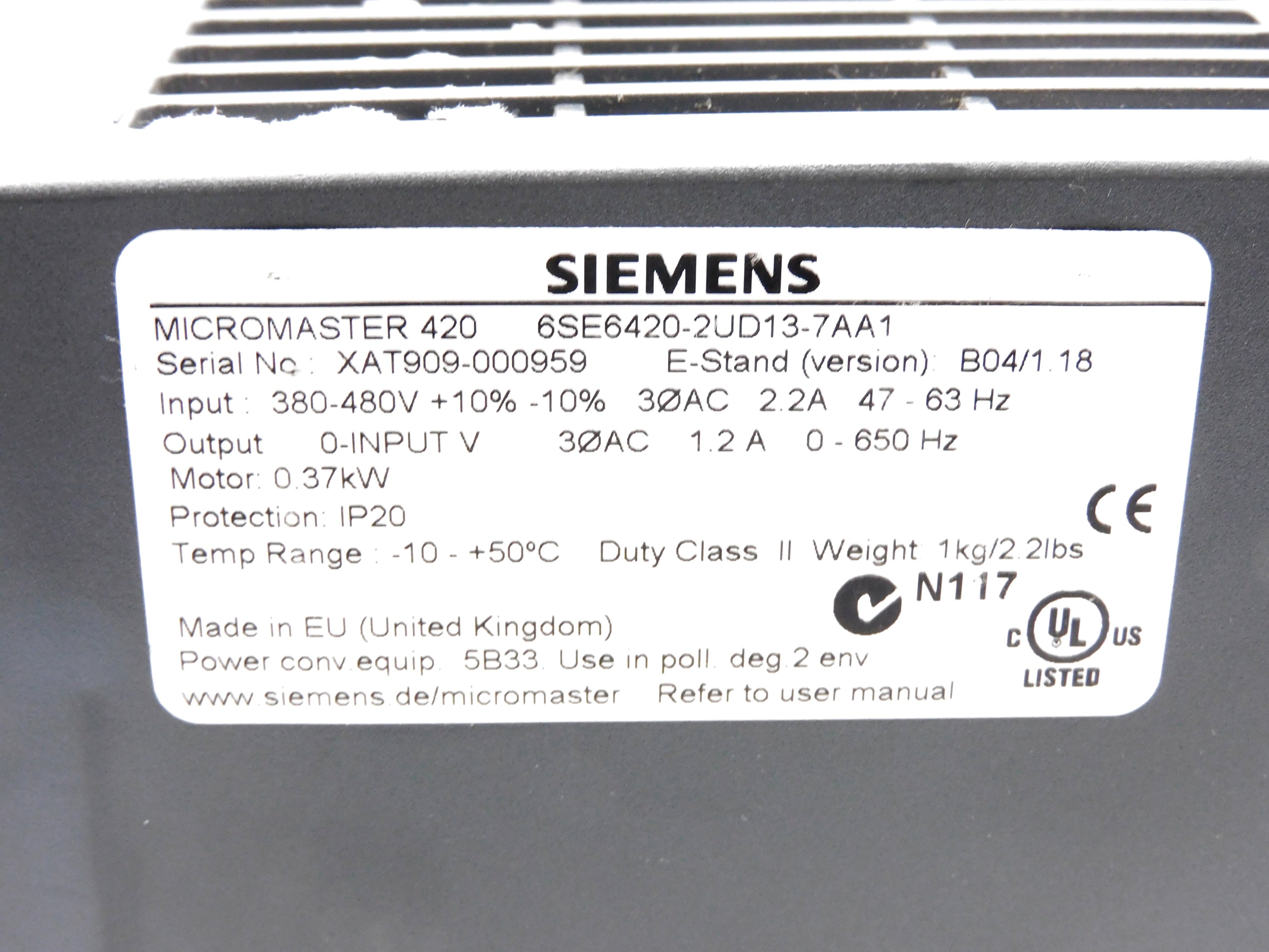 SIEMENS 6SE6420-2UD13-7AA1 (AS PICTURED) UNMP