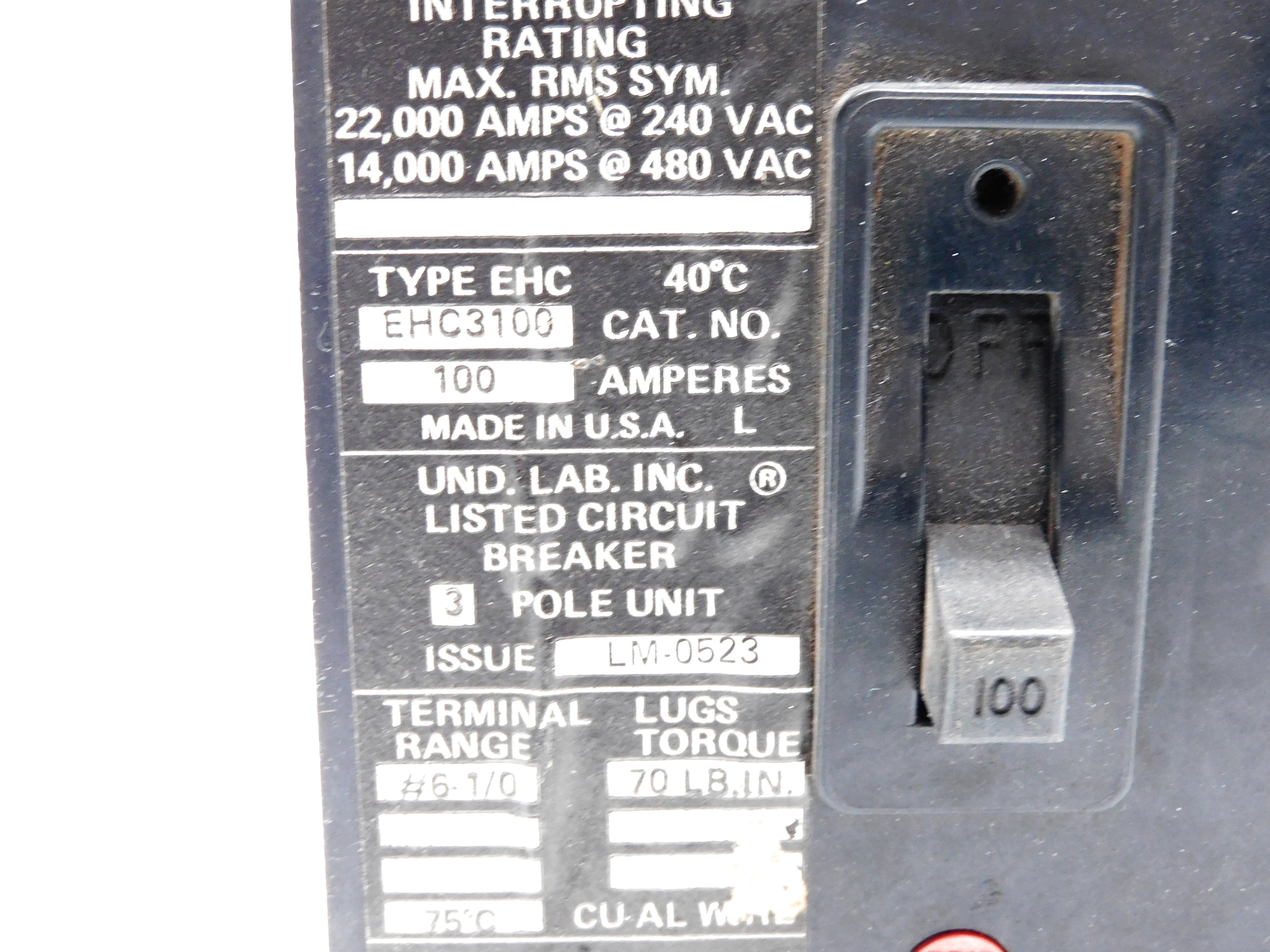 CUTLER HAMMER EHC3100 100A 240VAC UNMP