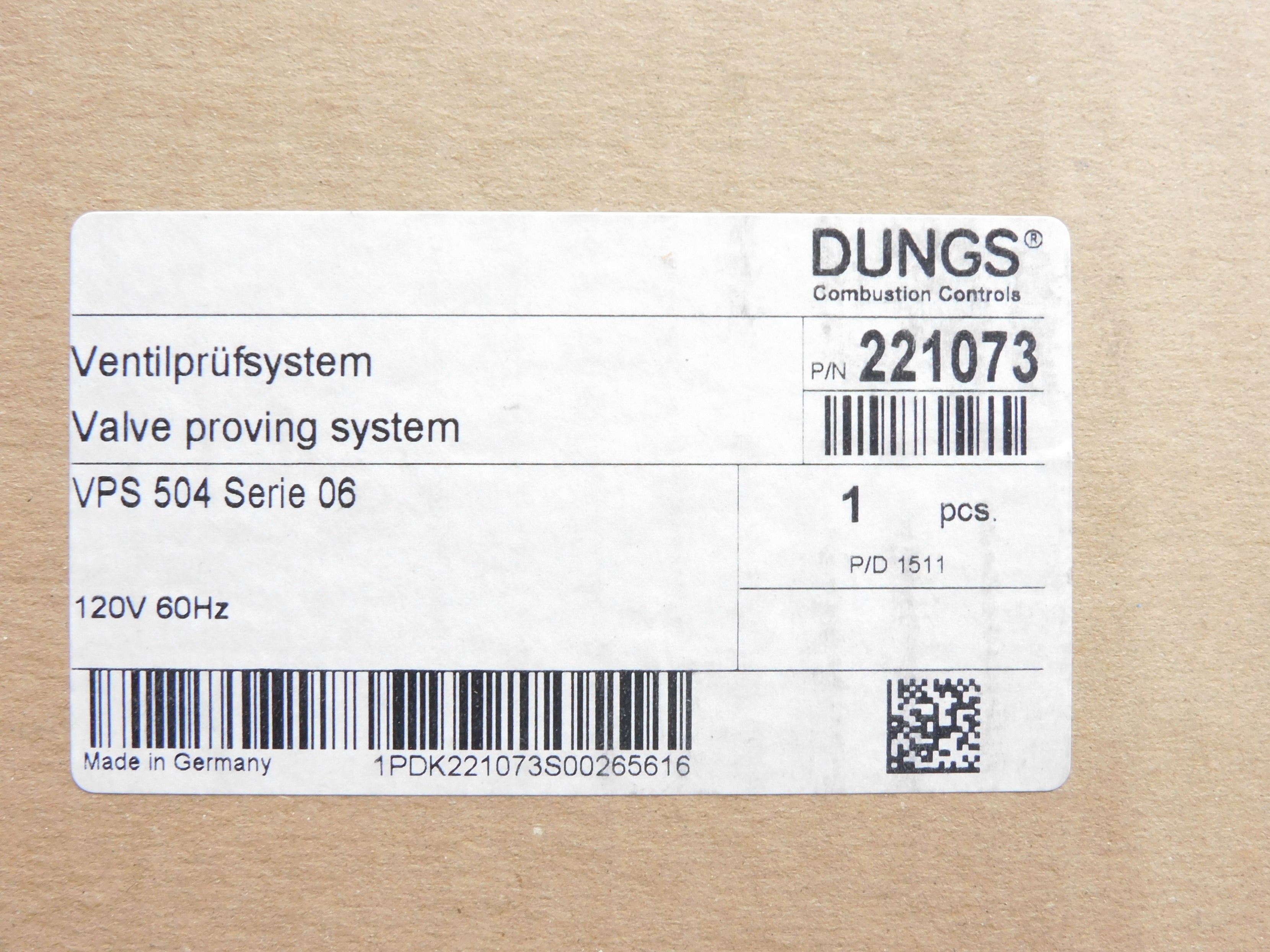 DUNGS VPS504S06 221073 120V 4A 5'-140'F 7PSI NSMP