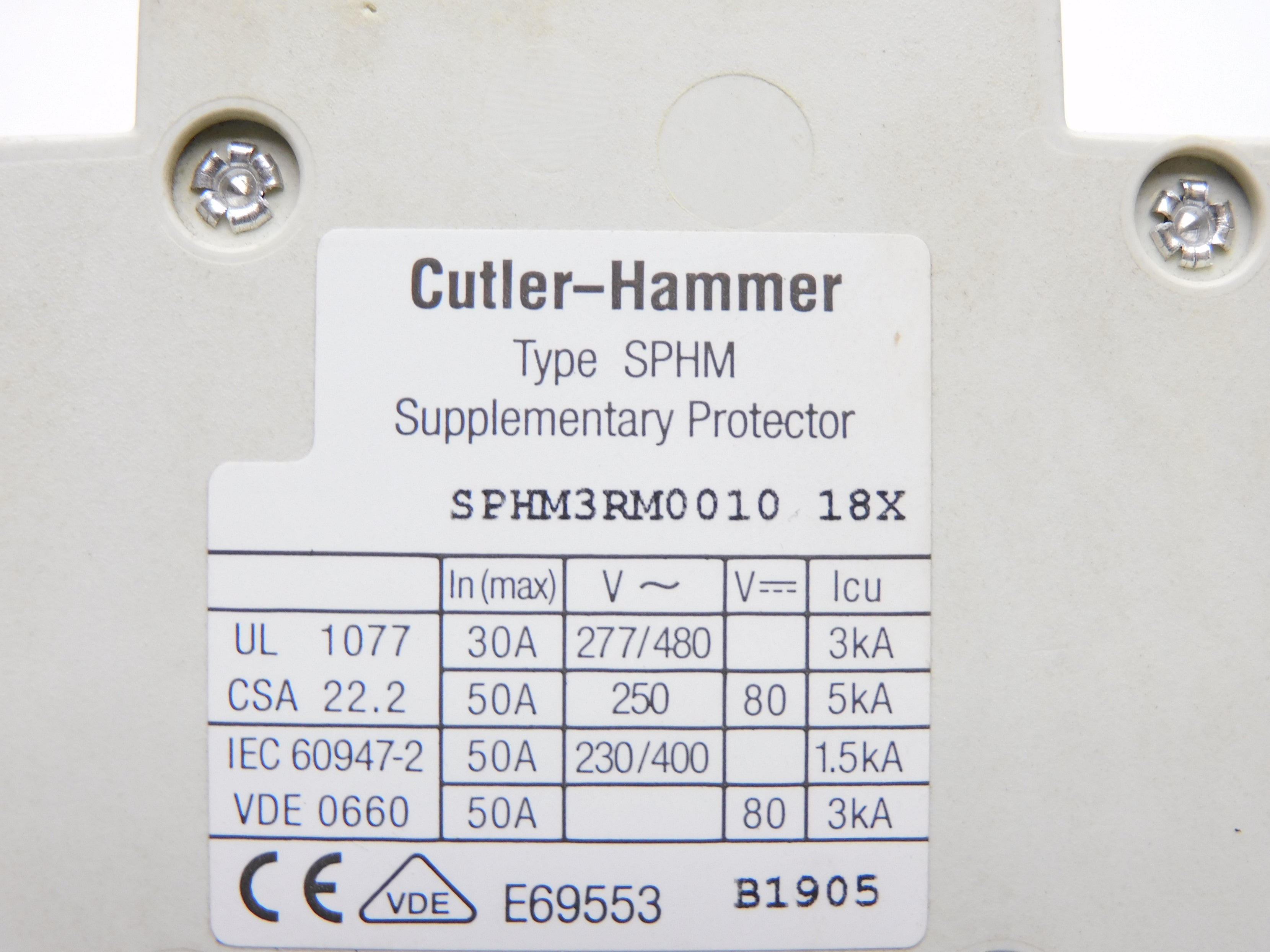 CUTLER HAMMER SPHM3RM0010 10A 277/480V NSMP
