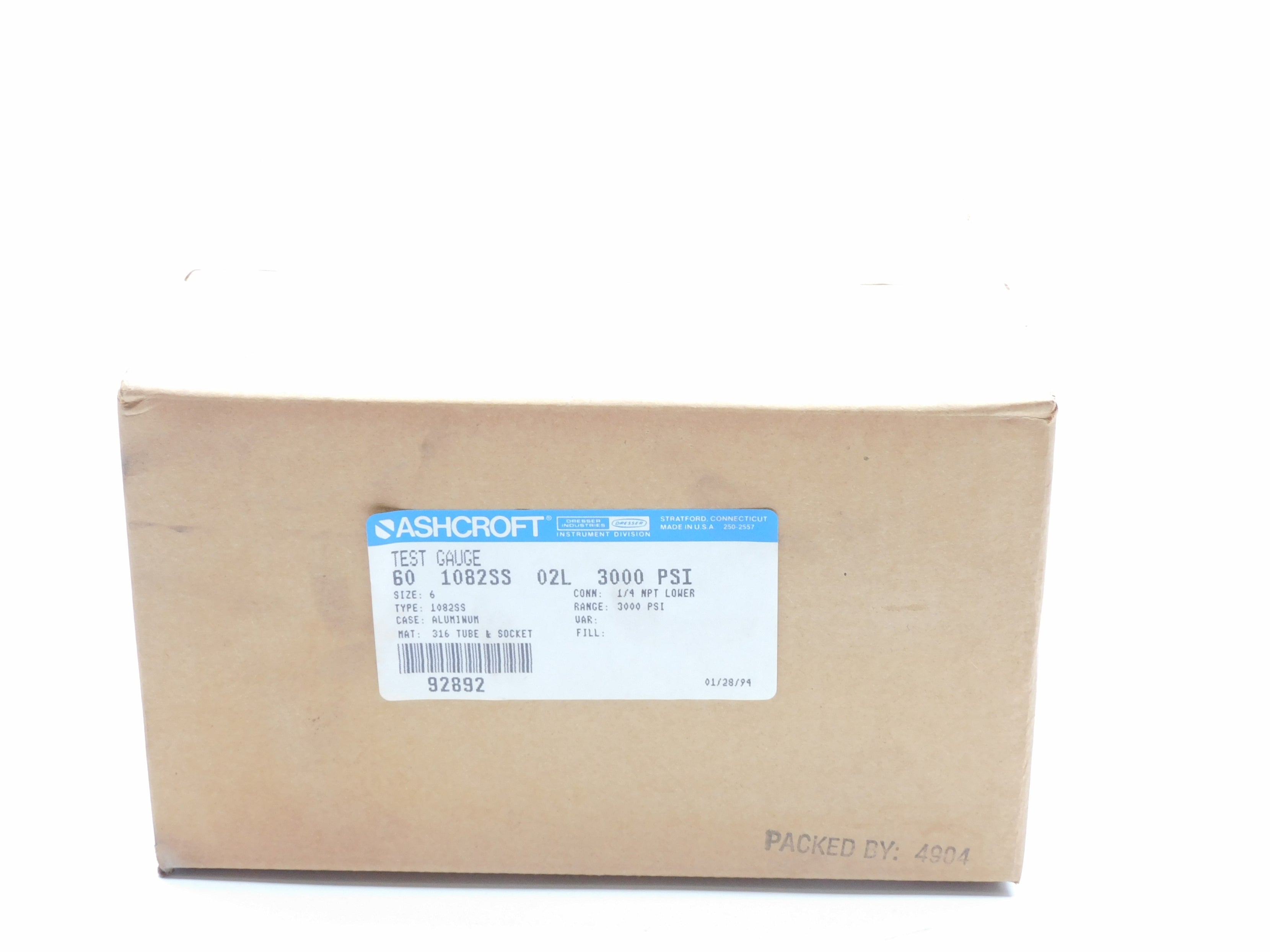 ASHCROFT 601082SS02L 3000PSI NSFS