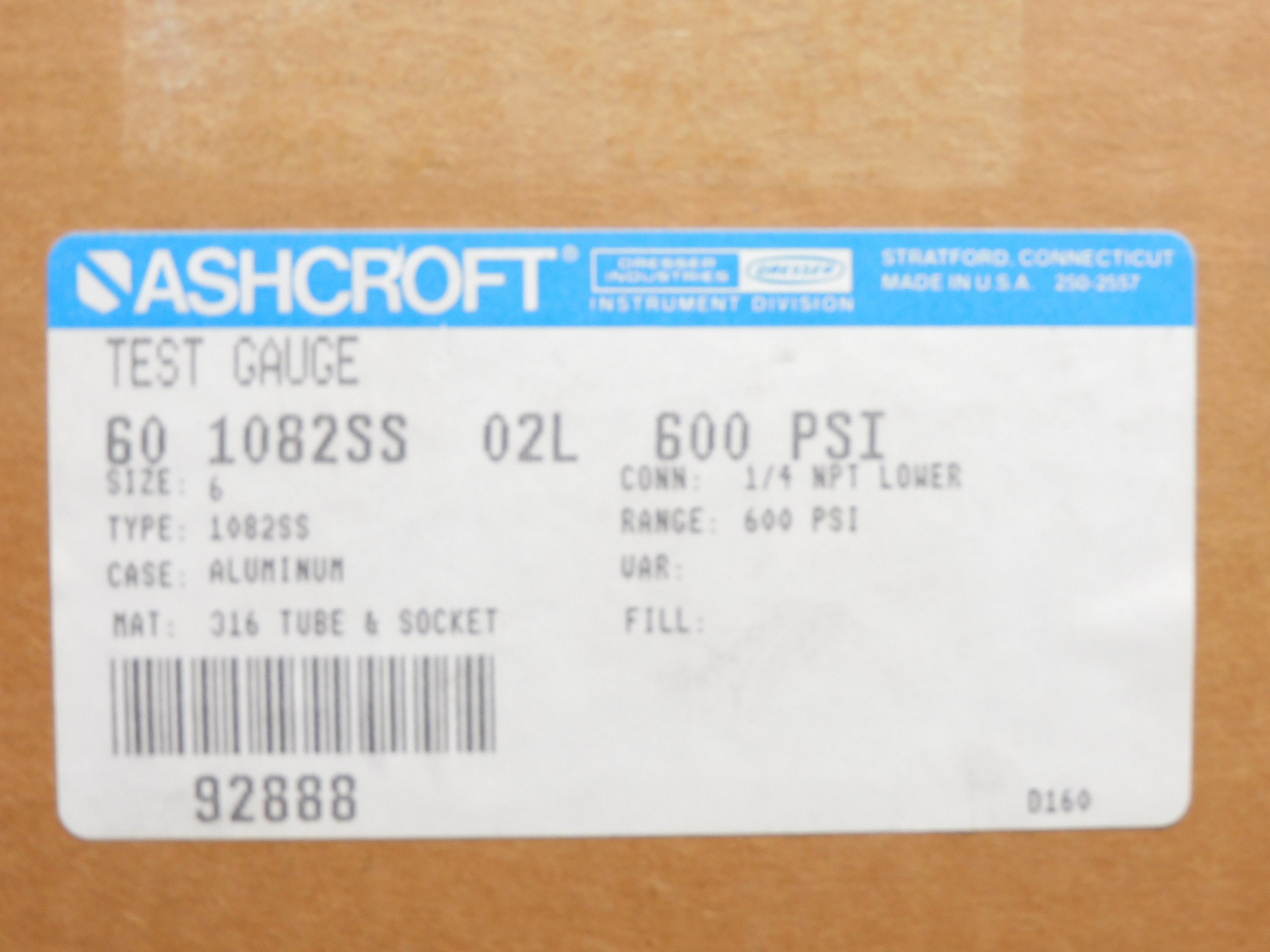 ASHCROFT 601082SS02L 0-600PSI NSMP