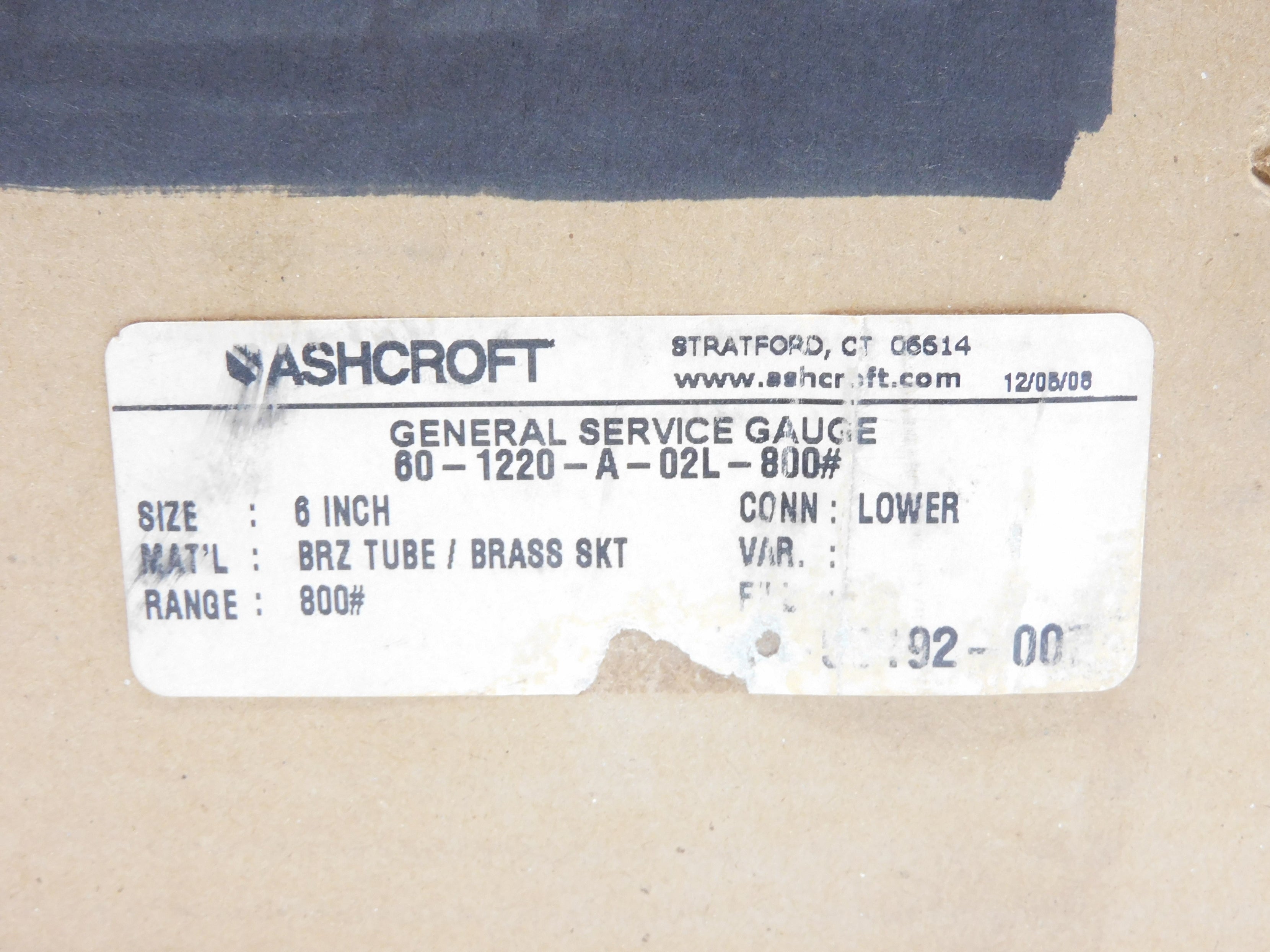 ASHCROFT 601220A02L 0-800PSI UNMP