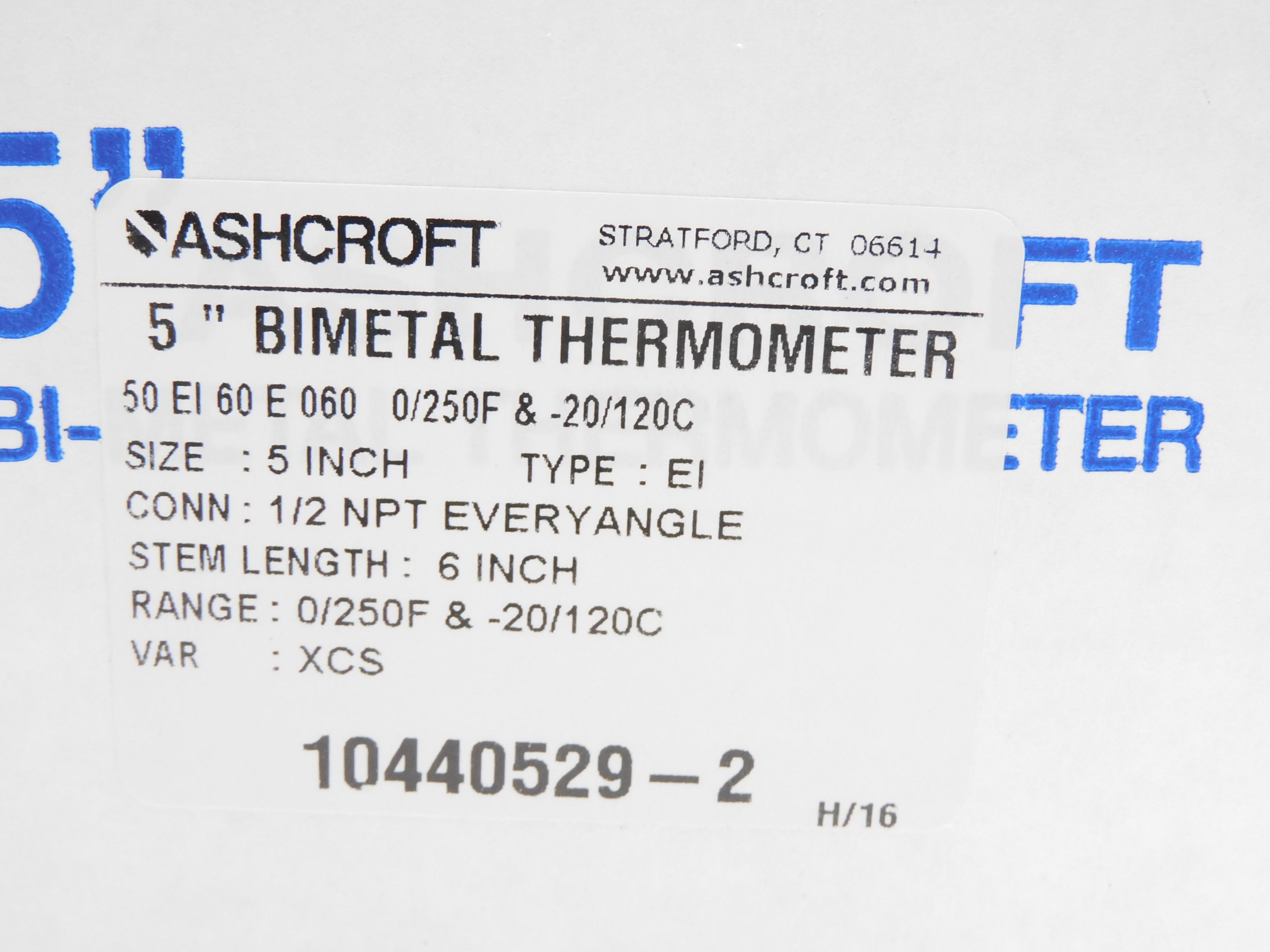ASHCROFT 50EI60E0600/250F -20/120C NSMP