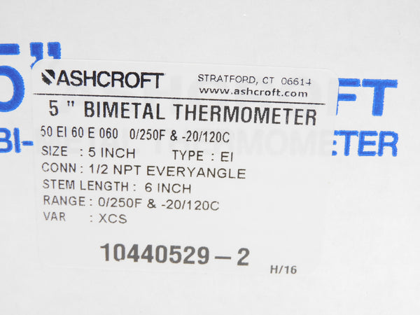 ASHCROFT 50EI60E0600/250F -20/120C NSMP