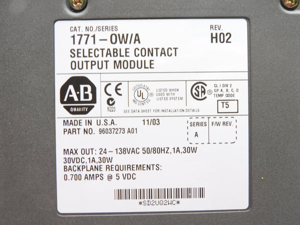 ALLEN BRADLEY 1771-OW SER. A 24-138VAC 1A UNMP