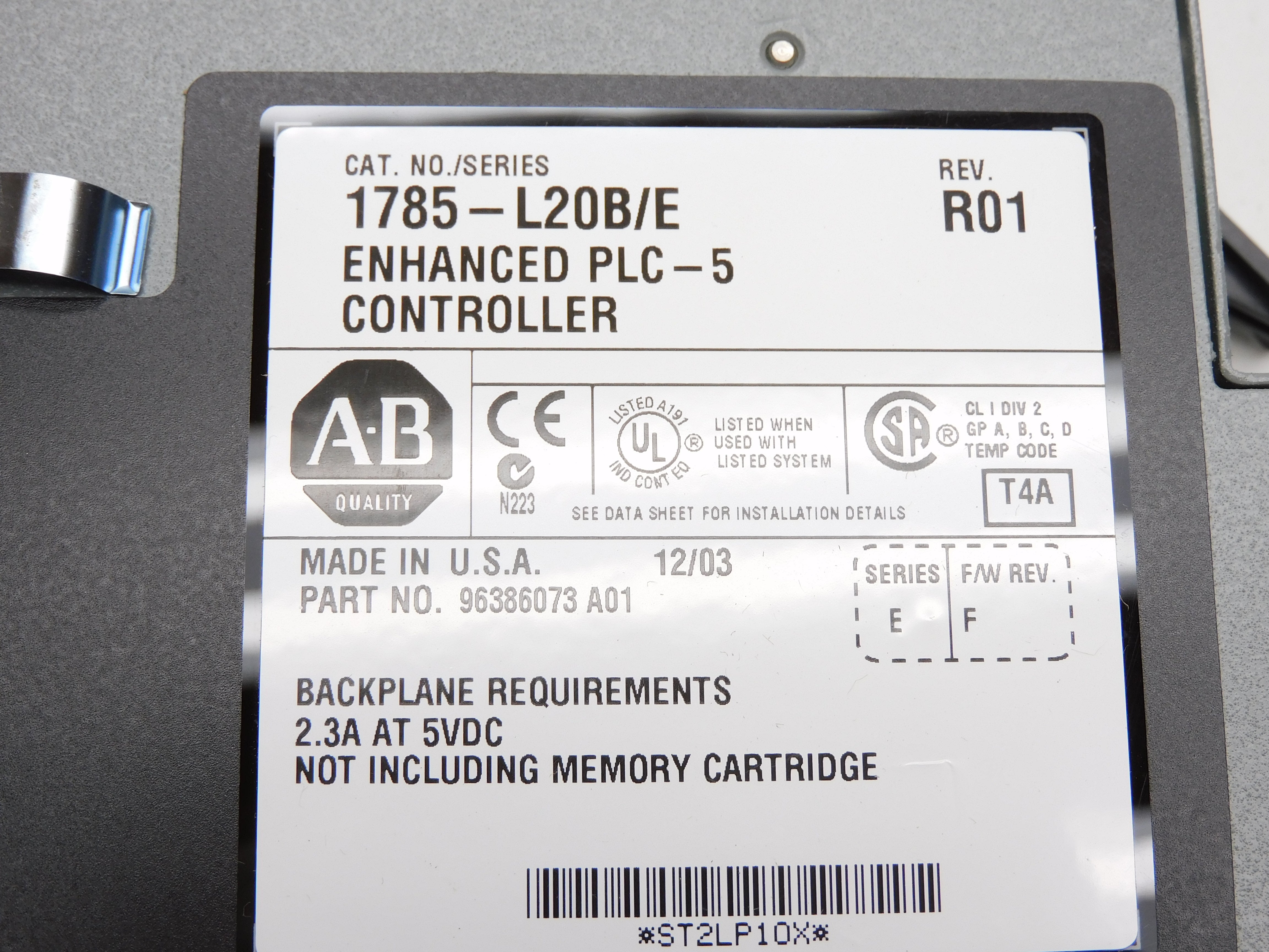 ALLEN BRADLEY 1785-L20B SER. E F/W F UNMP