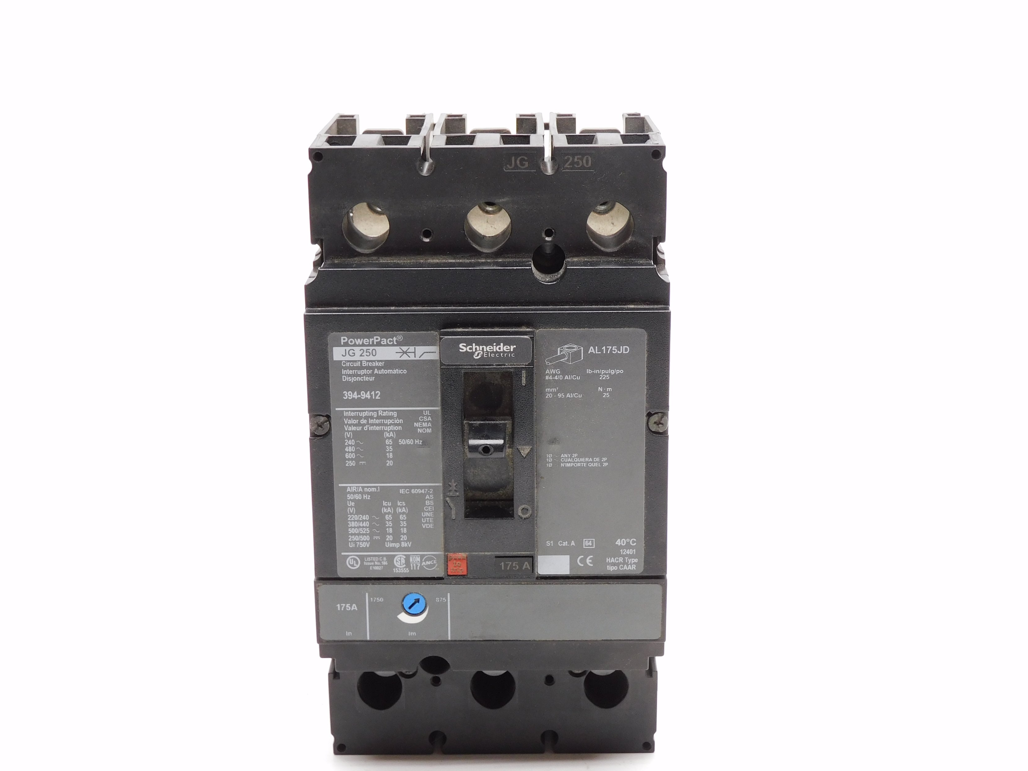 SCHNEIDER 394-9412 JG250 175A 600V (AS PICTURED) UNMP