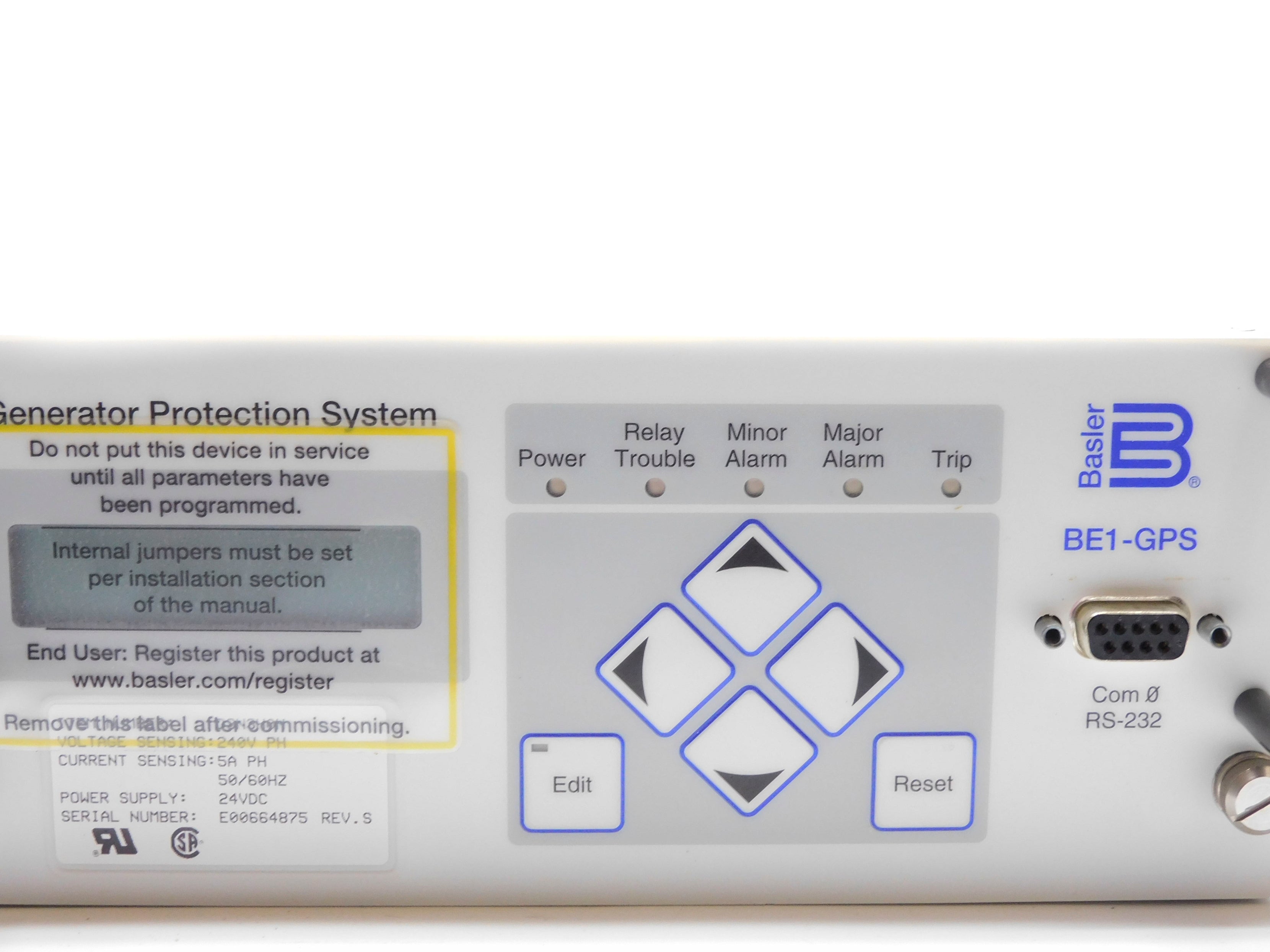 BASLER ELECTRIC BE1-GPS (AS PICTURED) NSNP