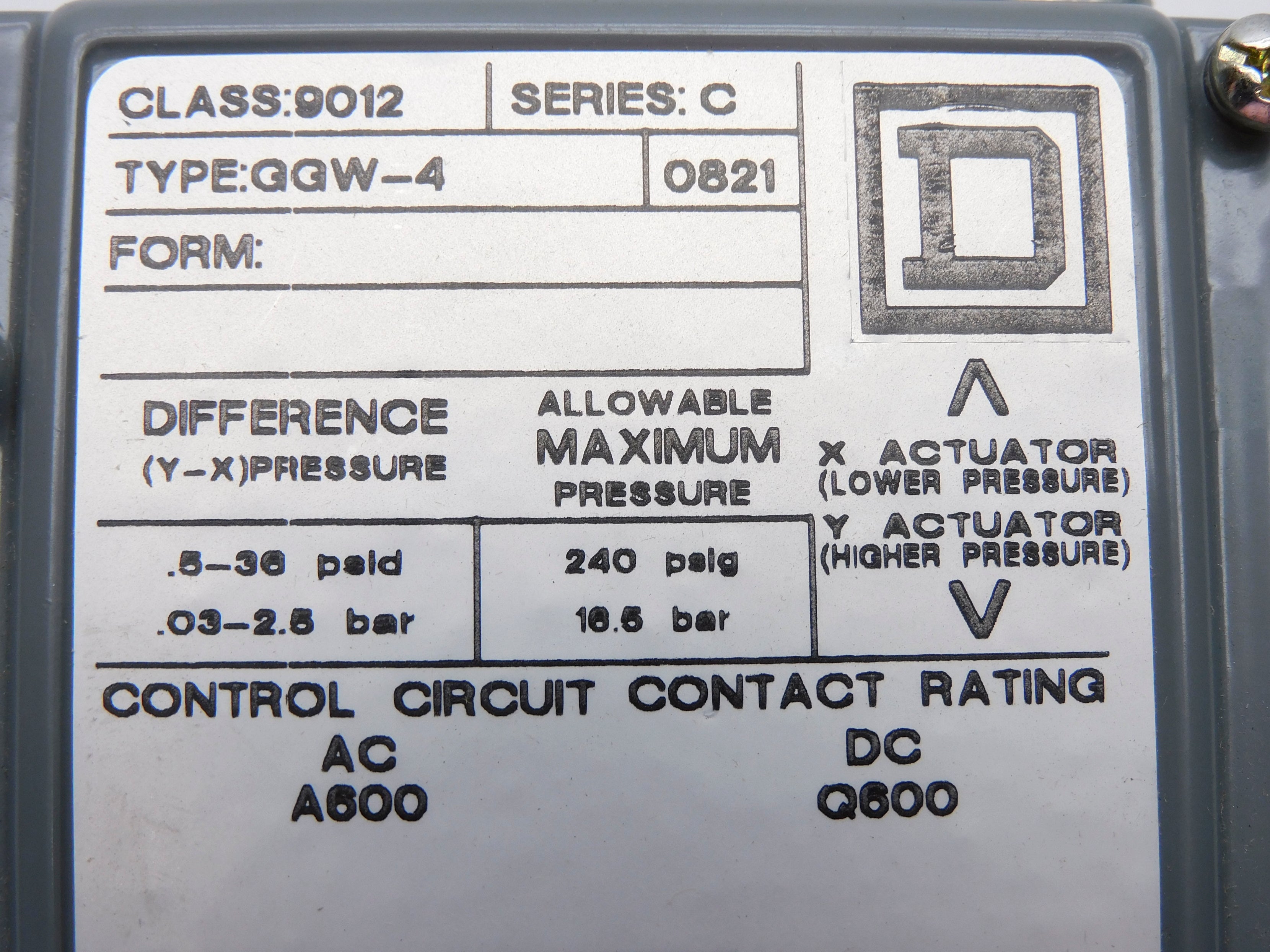 SQUARE D 9012GGW4 SER. C NSMP