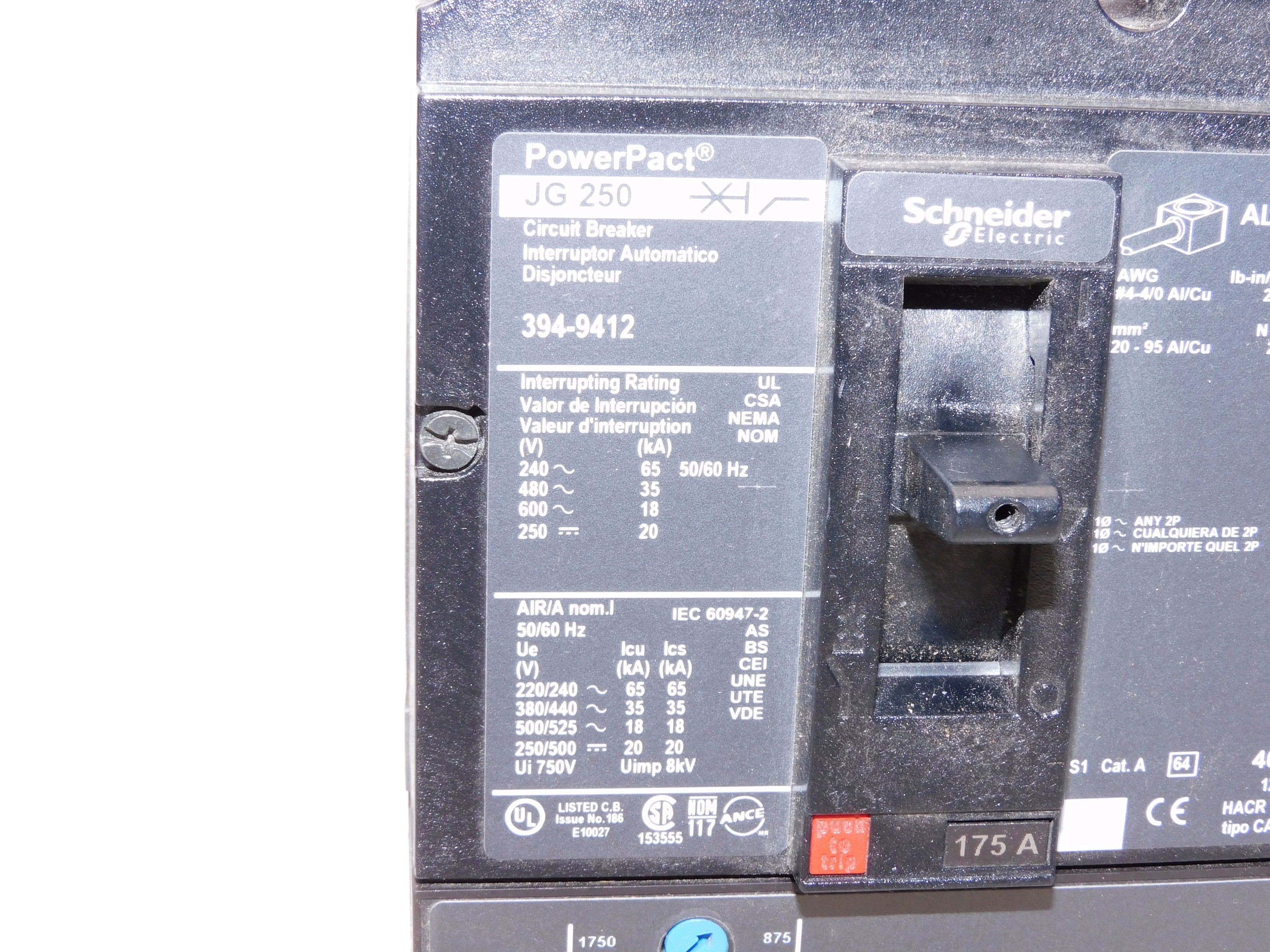 SCHNEIDER 394-9412 JG250 175A 600V NSMP