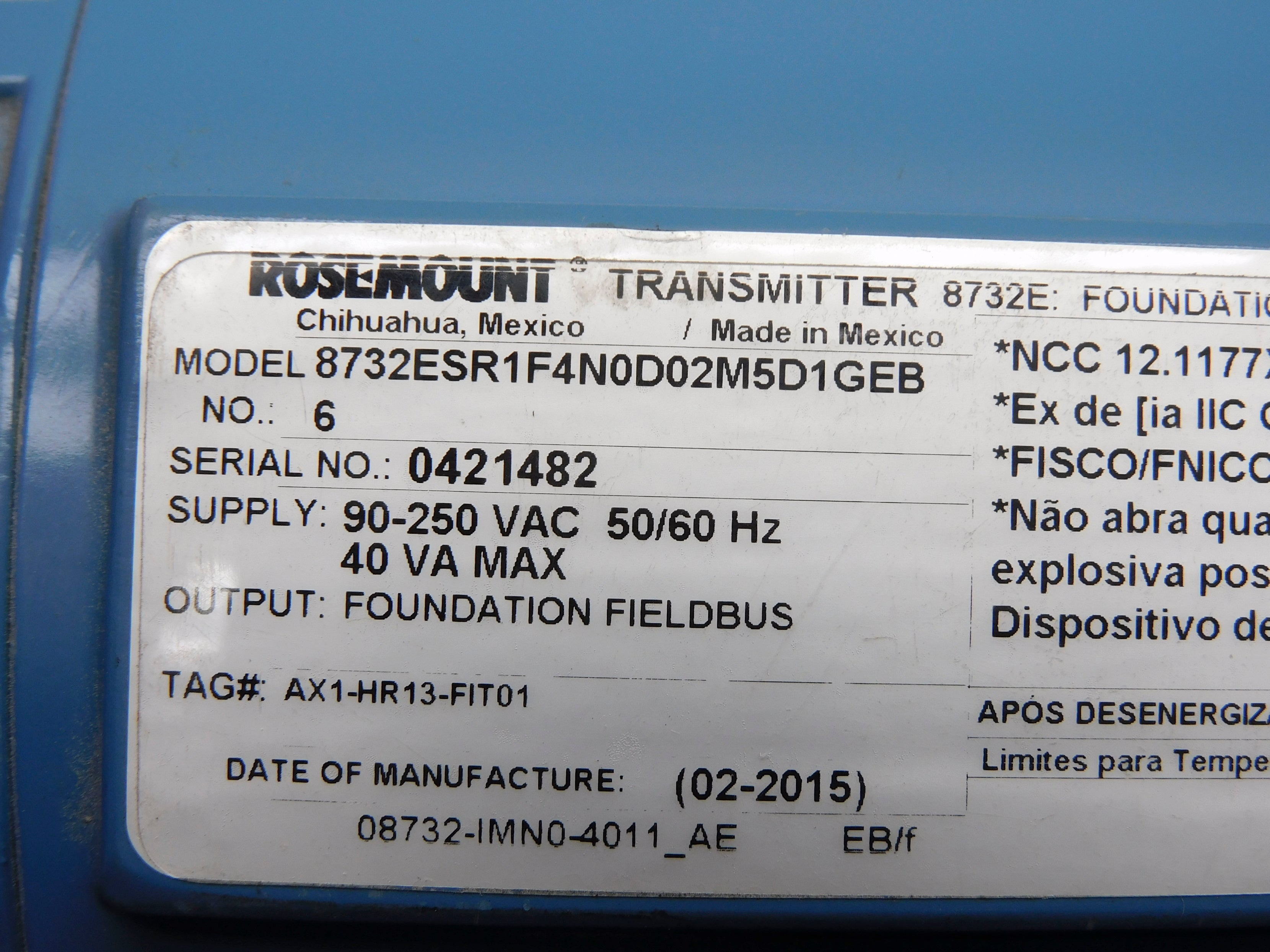 ROSEMOUNT 8732ESR1F4N0D02M5D1GEB UNMP