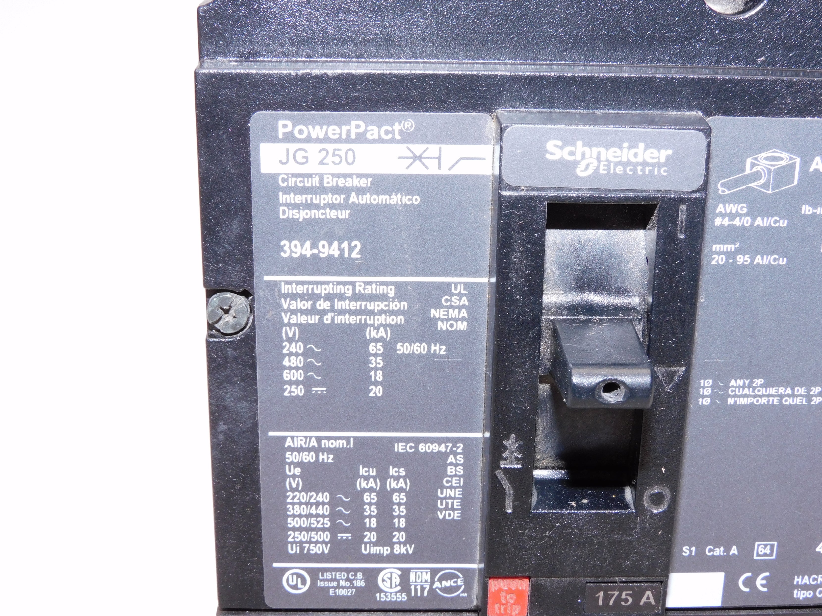 SCHNEIDER 394-9412 NJGF36175Y011 175A 600V NSNP