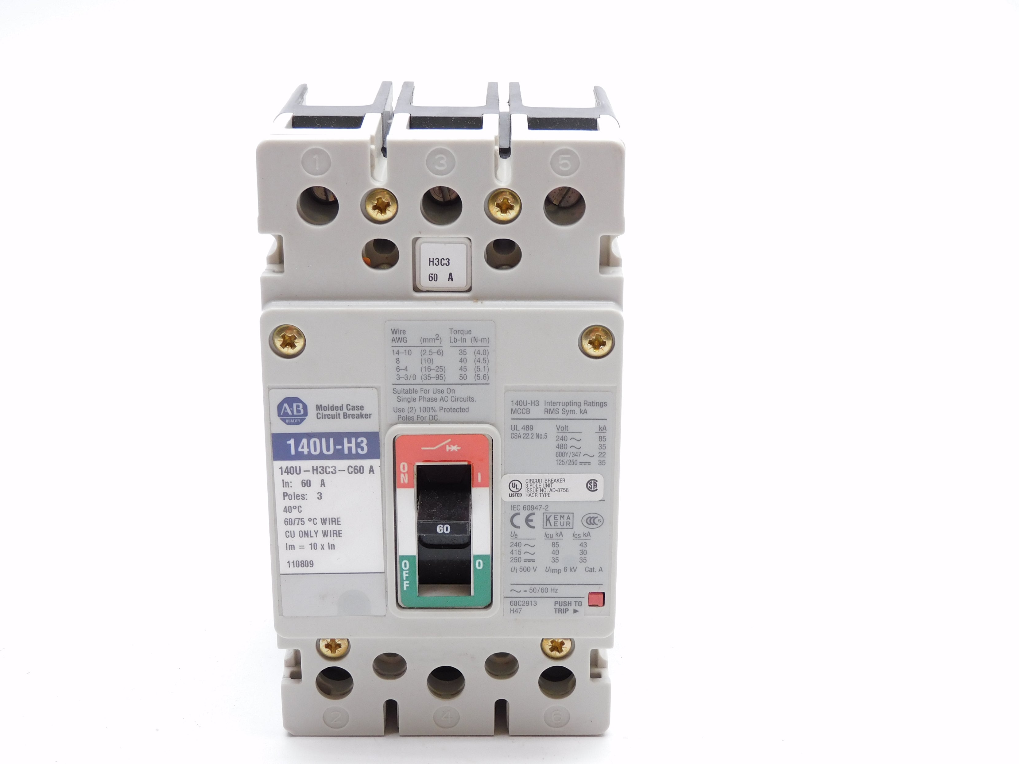 ALLEN BRADLEY 140U-H3C3-C60 SER. A 60A 415V NSNP