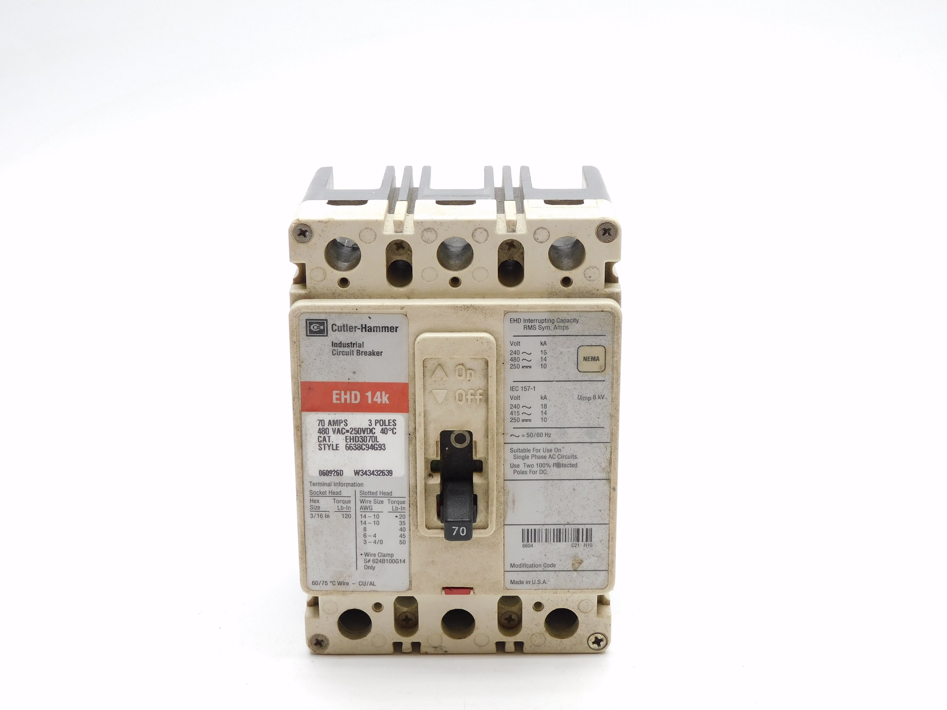CUTLER HAMMER EHD3070L 70A 480VAC (GRAY) UNMP