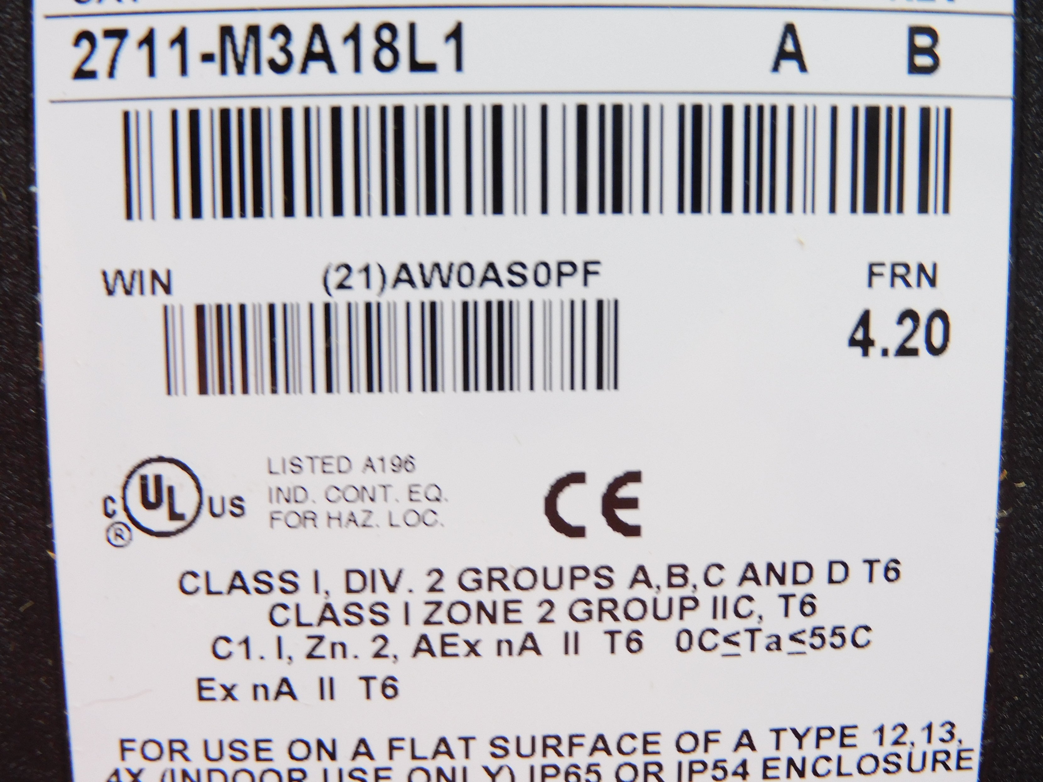 ALLEN BRADLEY 2711-M3A18L1 SER. A F/W 4.20 (AS PICTURED) UNMP