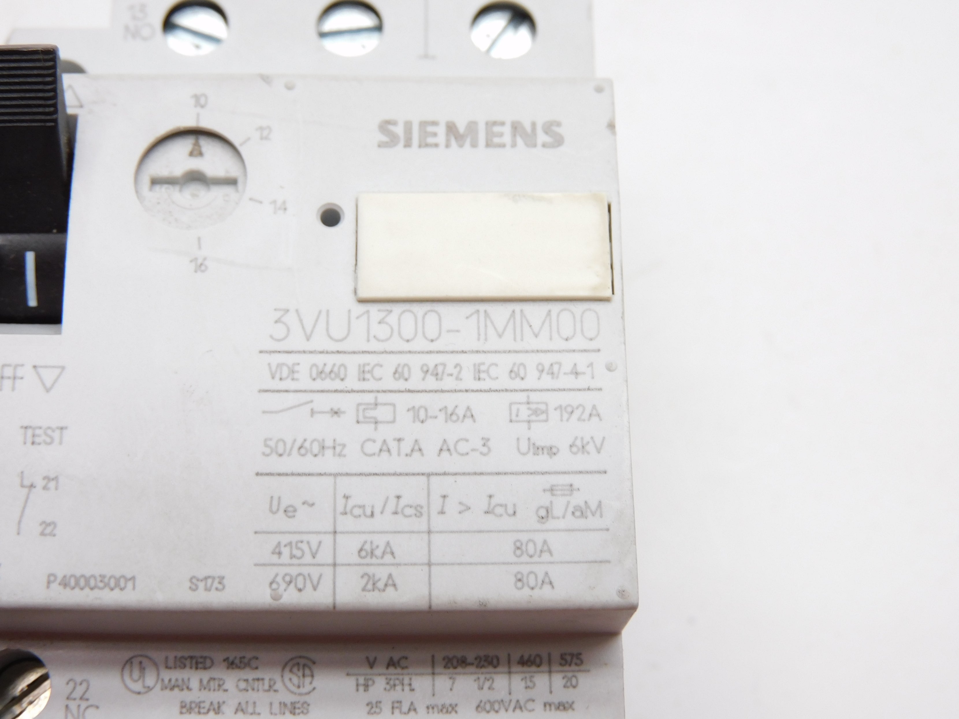 SIEMENS 3VU1300-1MM00 690V 10-16A NSNP