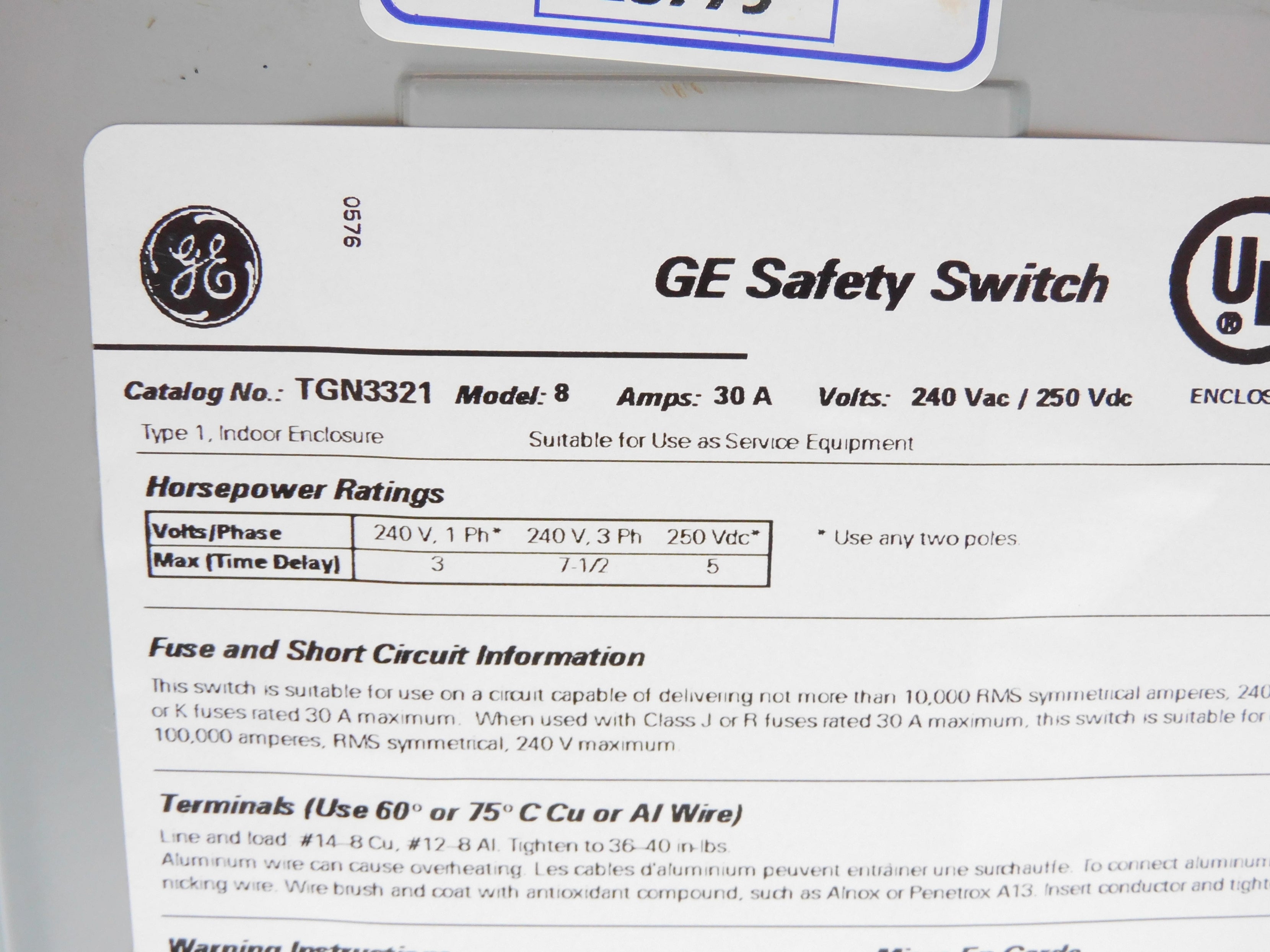 GENERAL ELECTRIC TGN3321 NSMP