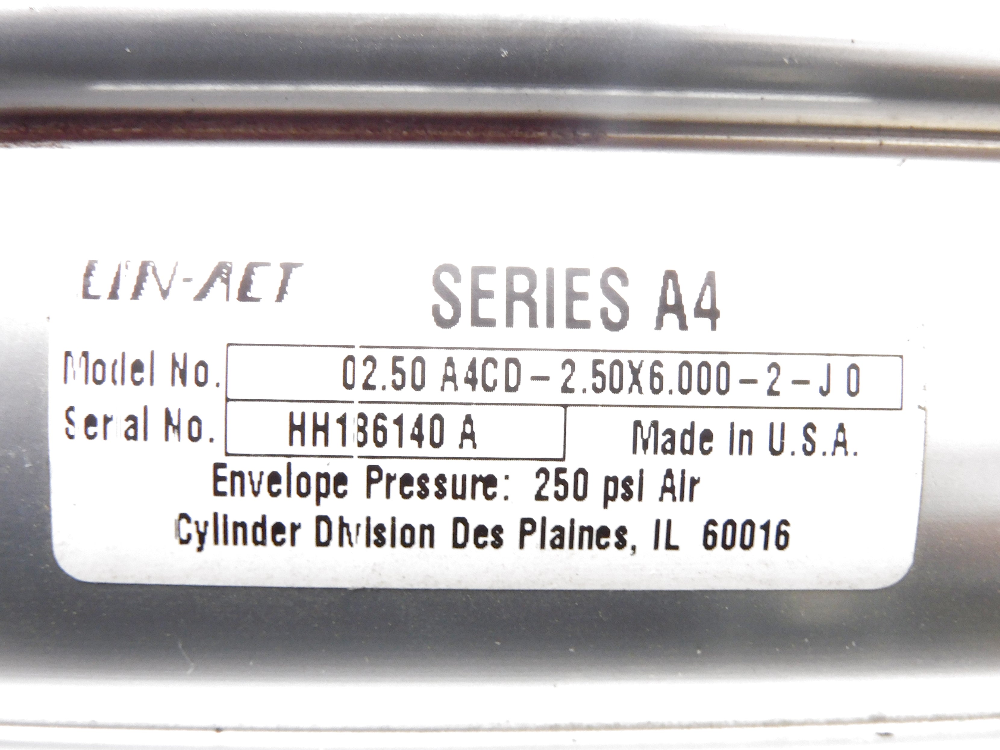 LIN-ACT 02.50A4CD-2.50X6.000-2-J0 250PSI UNMP